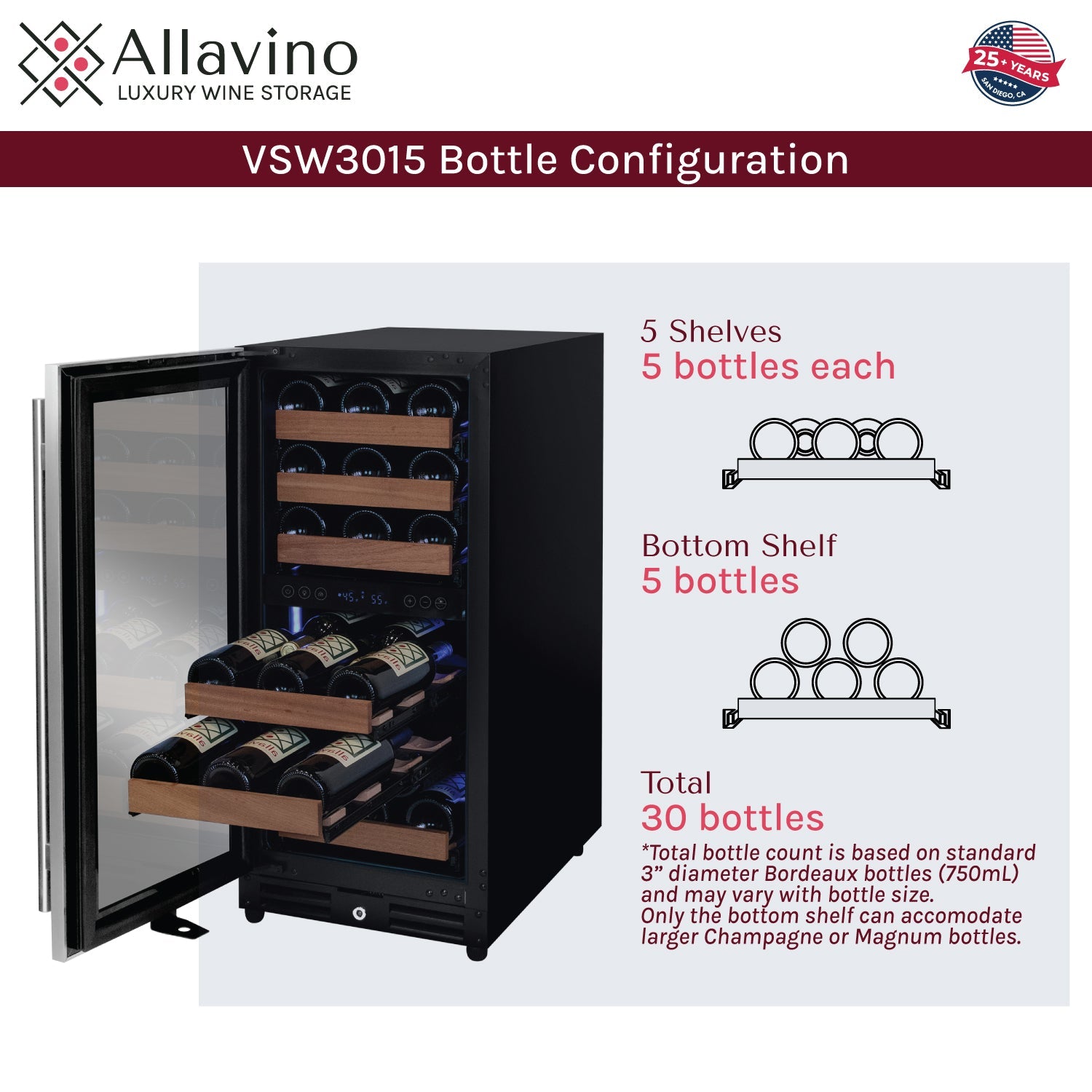 Allavino 30" Wide Side-by-Side Dual Zone Wine Refrigerator and Single Tap Kegerator BF VS15-2WK