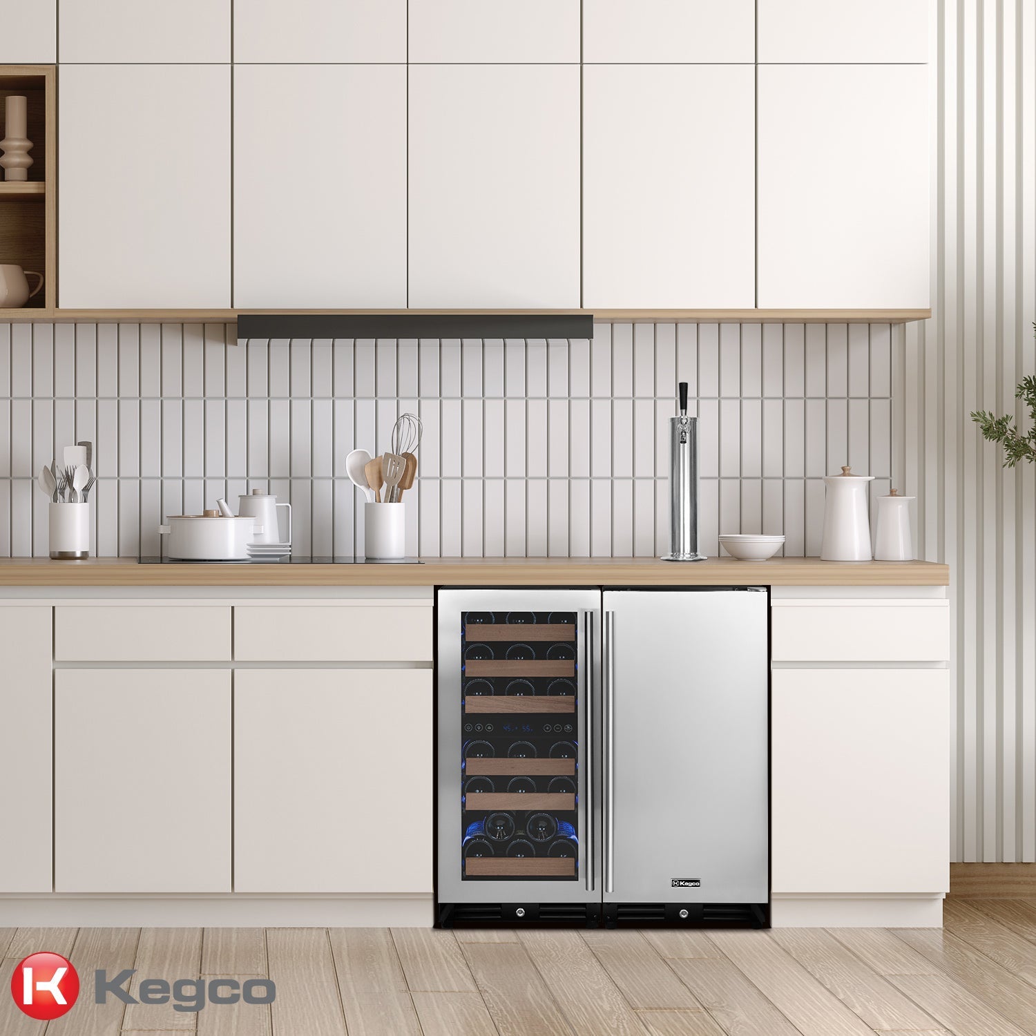 Allavino 30" Wide Side-by-Side Dual Zone Wine Refrigerator and Single Tap Kegerator BF VS15-2WK