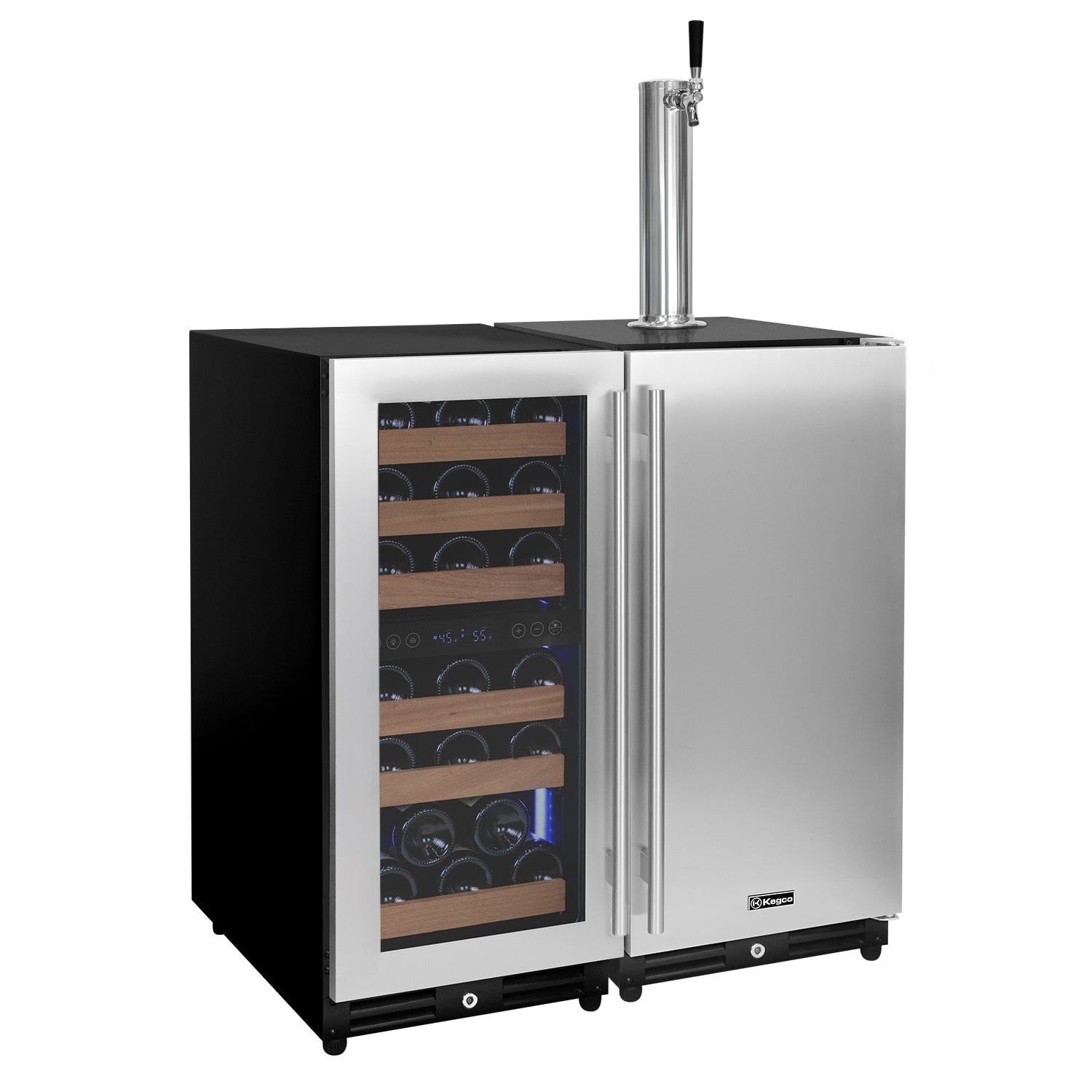 Allavino 30" Wide Side-by-Side Dual Zone Wine Refrigerator and Single Tap Kegerator BF VS15-2WK