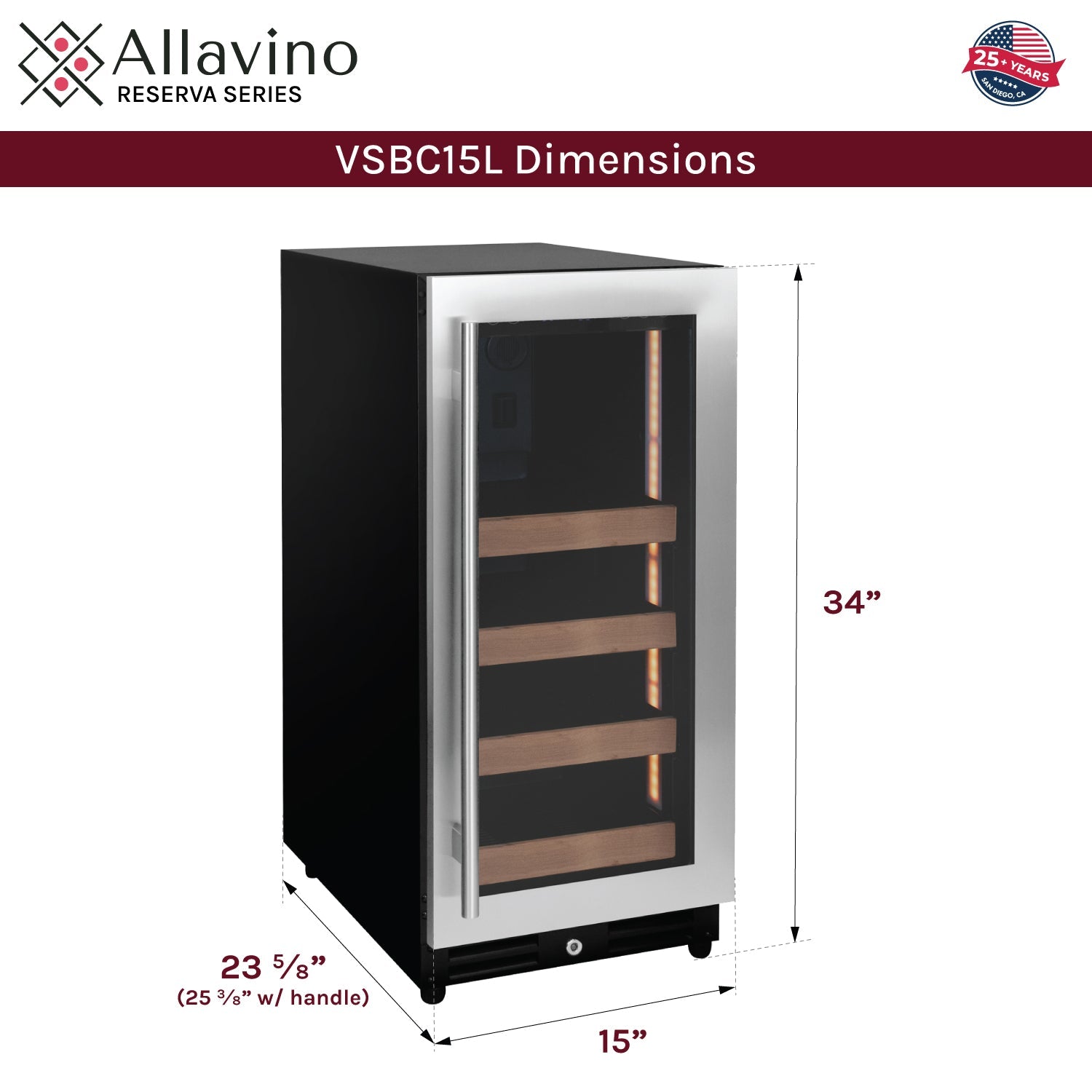 Allavino 15" Wide Reserva Series Stainless Steel Right Hinge Beverage Center AO VSBC15L-SSR