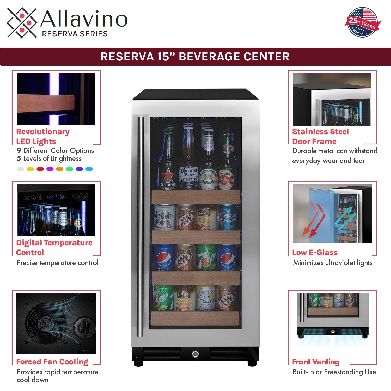 Allavino 15" Wide Reserva Series Stainless Steel Right Hinge Beverage Center AO VSBC15L-SSR