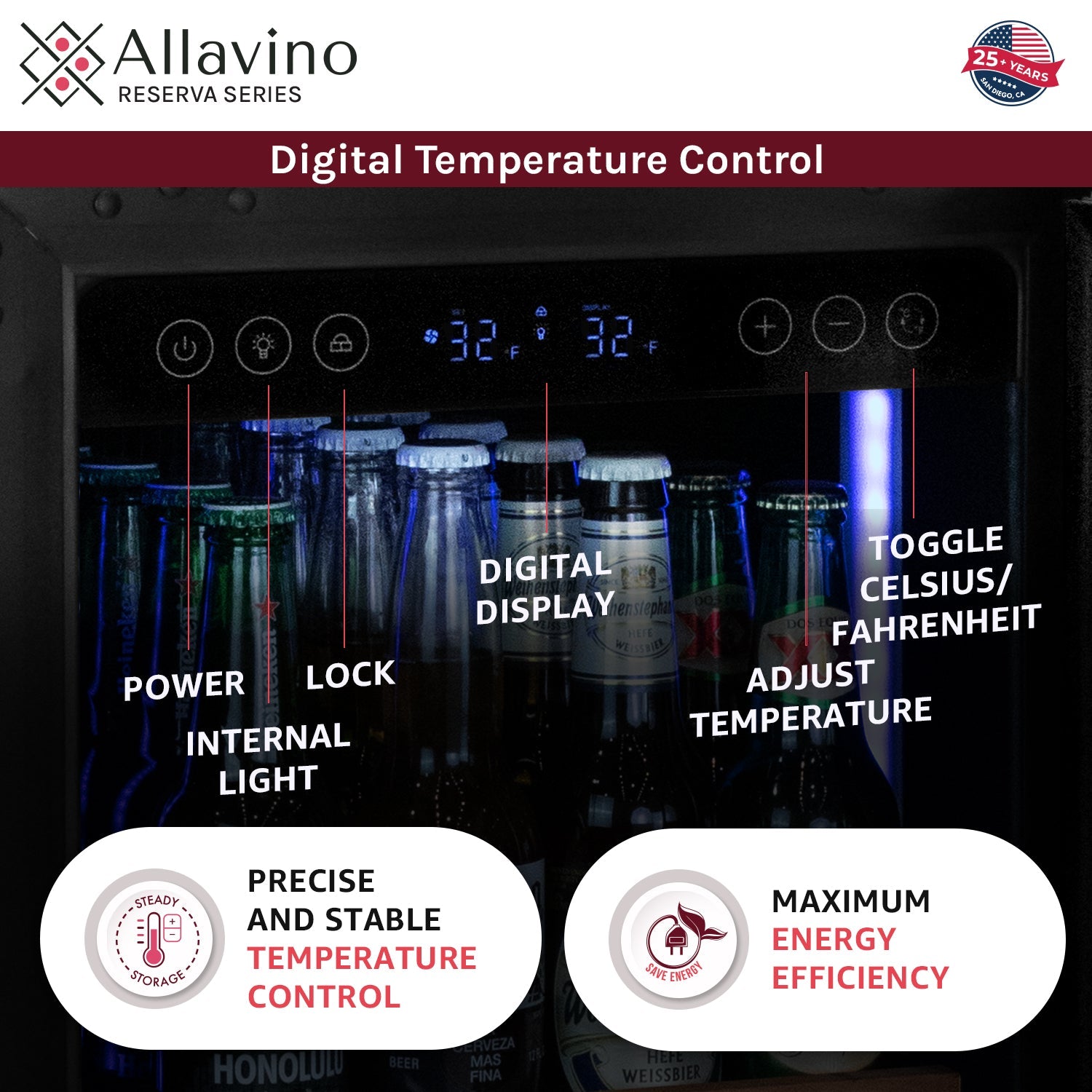 Allavino 15" Wide Reserva Series Stainless Steel Right Hinge Beverage Center AO VSBC15L-SSR