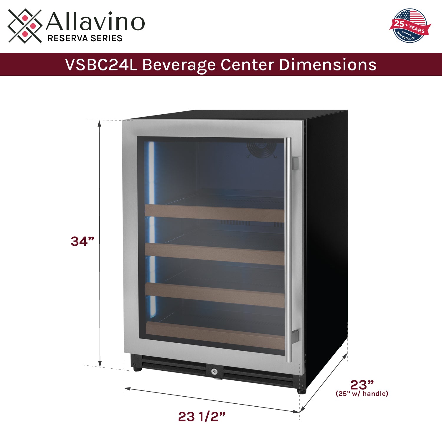Allavino 24" Wide Reserva Series Stainless Steel Left Hinge Beverage Center  AO VSBC24L-SSL