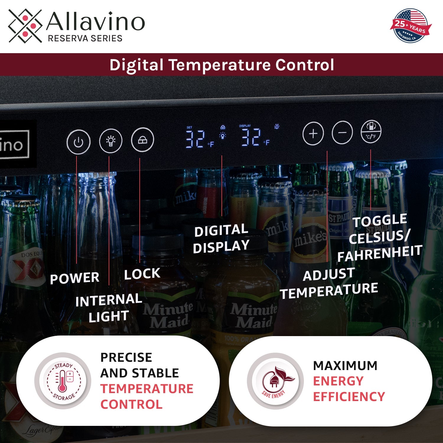 Allavino 24" Wide Reserva Series Stainless Steel Left Hinge Beverage Center  AO VSBC24L-SSL