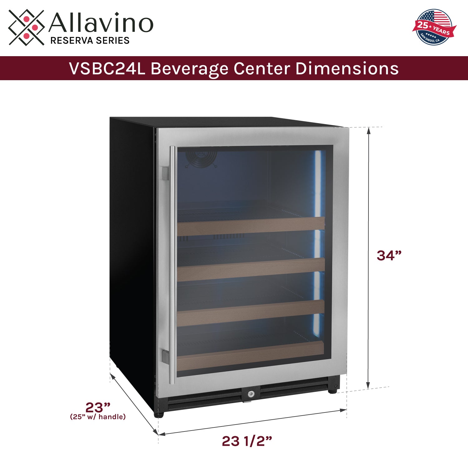 Allavino 24" Wide Reserva Series Stainless Steel Right Hinge Beverage Center AO VSBC24L-SSR