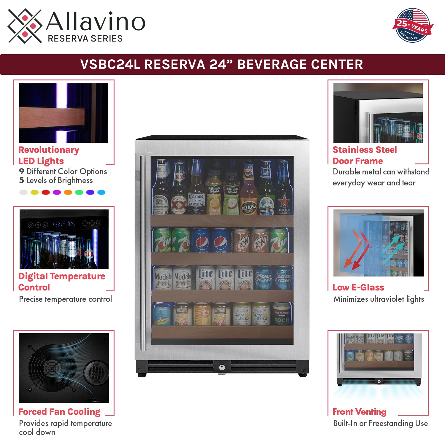 Allavino 24" Wide Reserva Series Stainless Steel Right Hinge Beverage Center AO VSBC24L-SSR