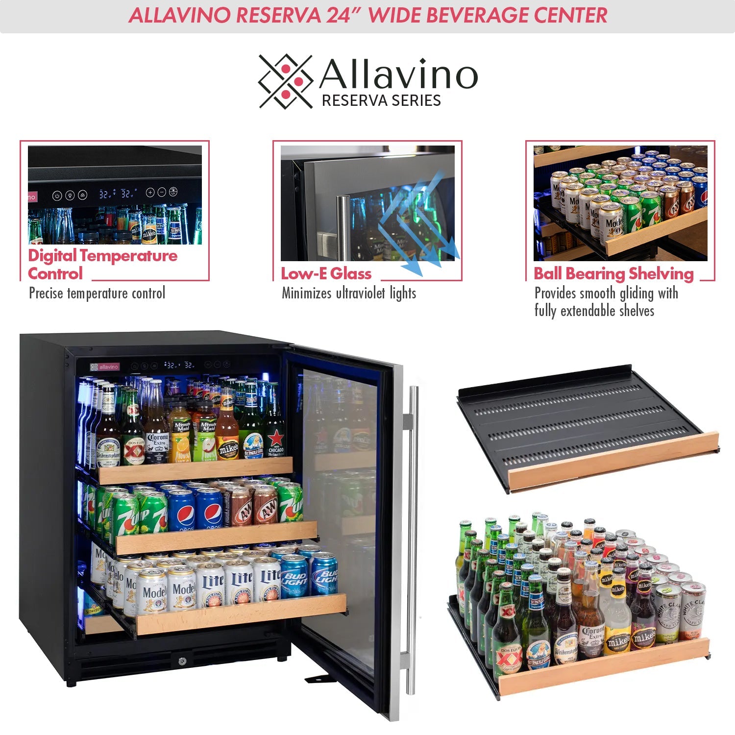 Allavino Reserva Series Stainless Steel Side-by-Side Beverage Center  BF 2X-VSBC24L-SS