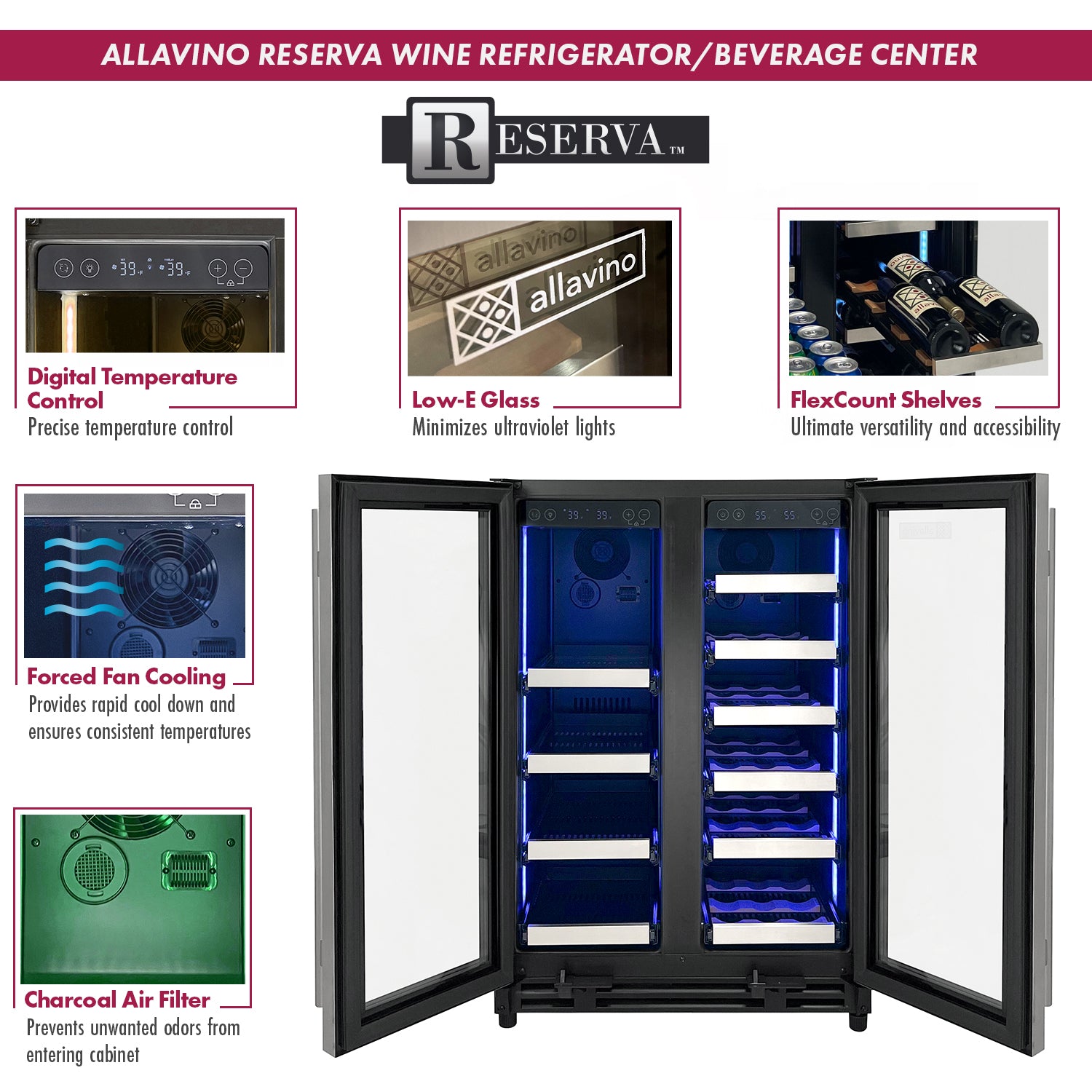 Allavino Reserva Series 24" Wide Two Door Stainless Steel Wine Refrigerator/Beverage Center AO VSBCW34FD-2S