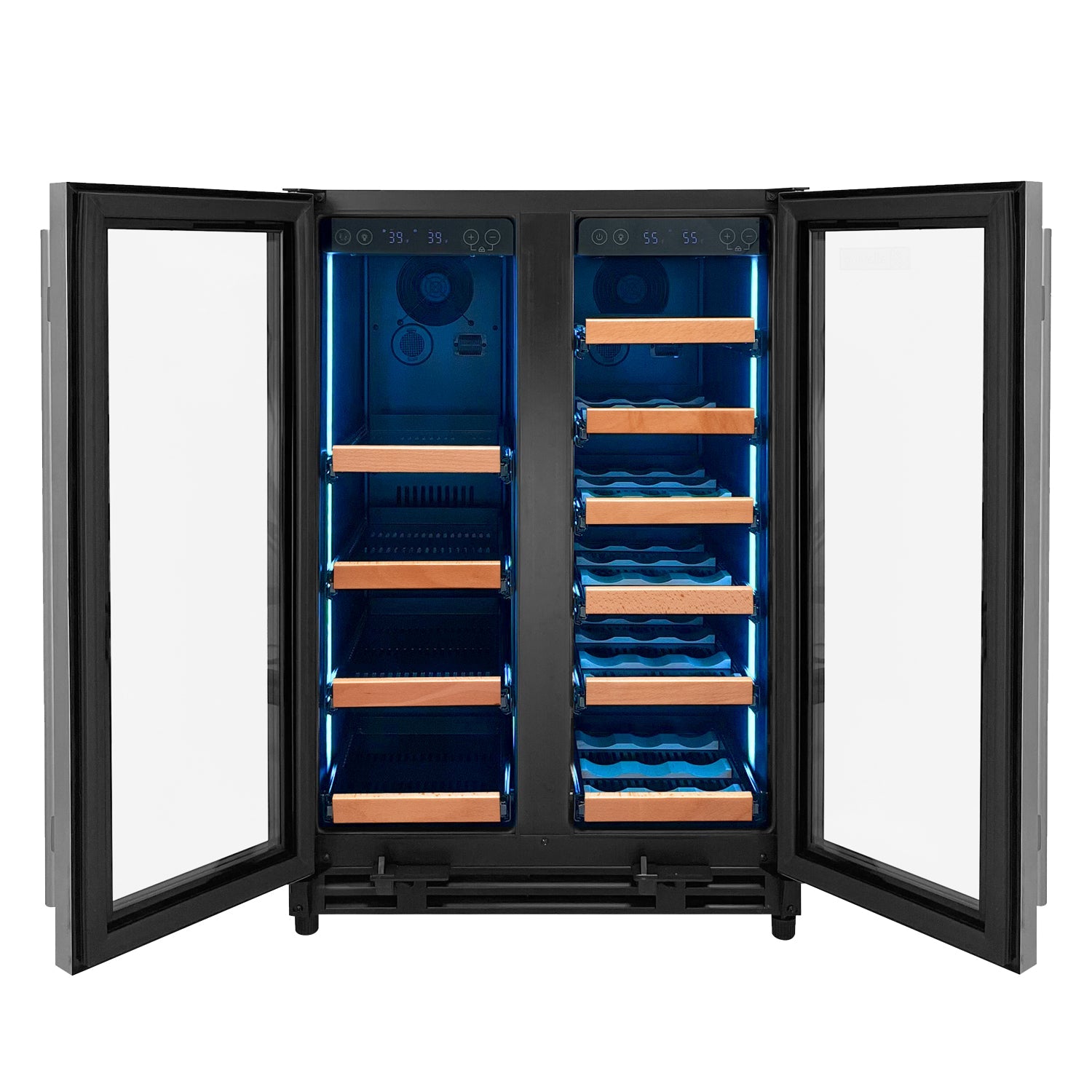 Allavino Reserva Series 24" Wide Two Door Stainless Steel Wine Refrigerator/Beverage Center with Wood Front Shelves AO VSBCW34FD-2SW