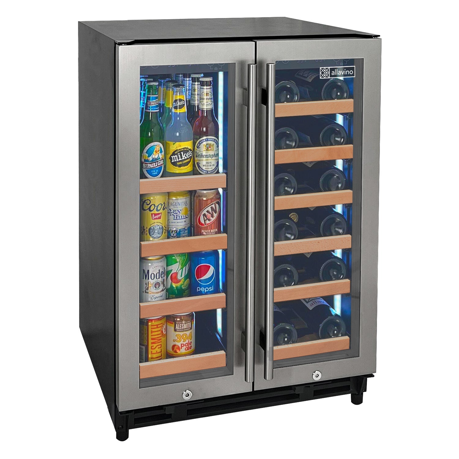 Allavino Reserva Series 30 Bottle/88 Can Dual Zone Side-by-Side Wine Refrigerator/Beverage Center with Stainless Steel Doors BF 3Z-VSWB15-2S20