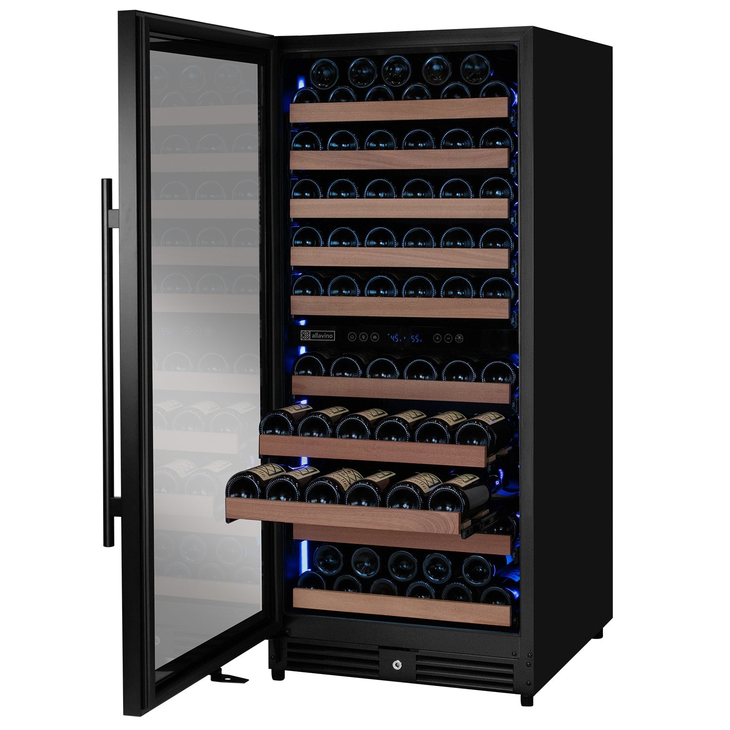 Allavino Reserva Series 119 Bottle 55" Semi Tall Dual Zone Left Hinge Black Metal Wine Refrigerator AO VSW11955D-2BL