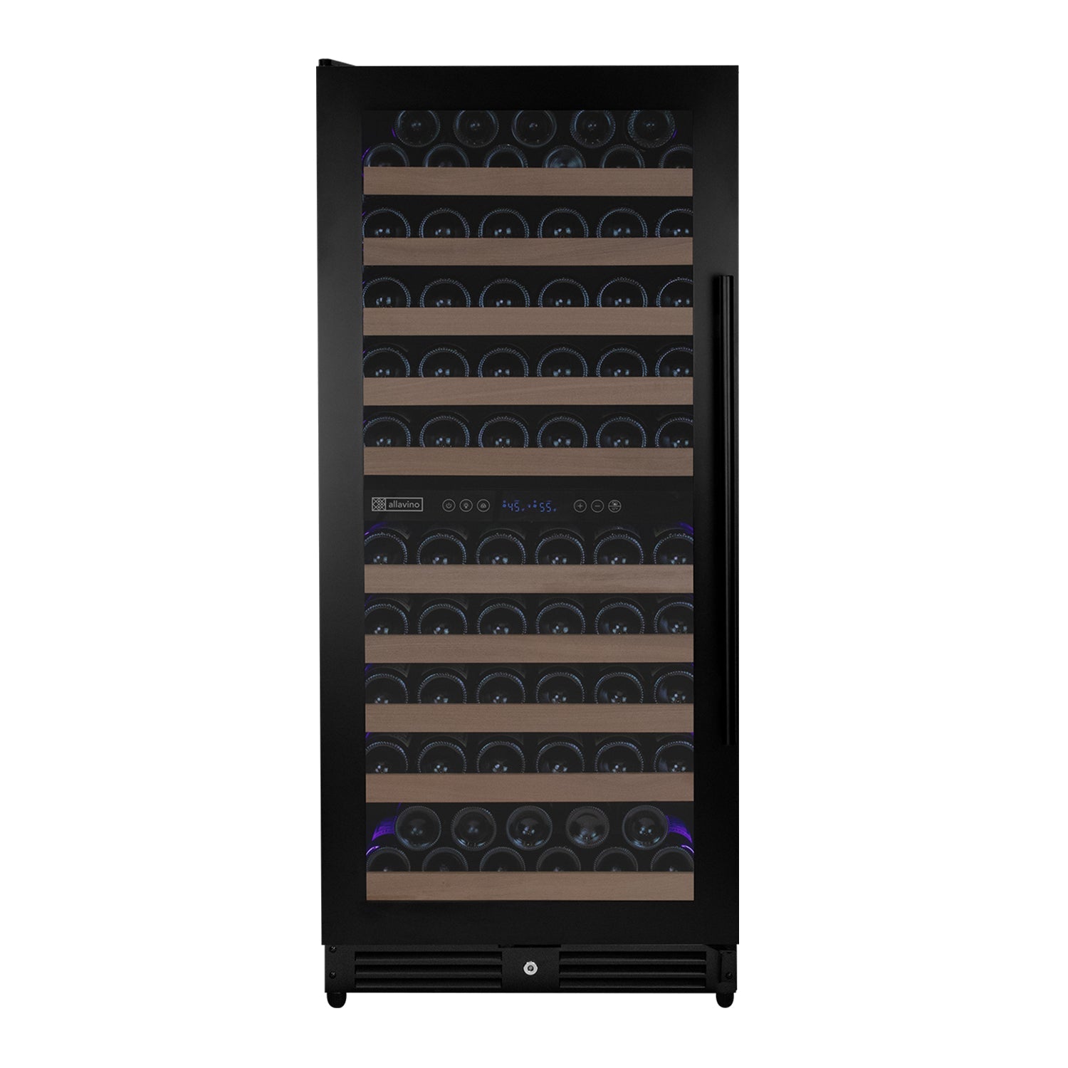 Allavino Reserva Series 119 Bottle 55" Semi Tall Dual Zone Left Hinge Black Metal Wine Refrigerator AO VSW11955D-2BL