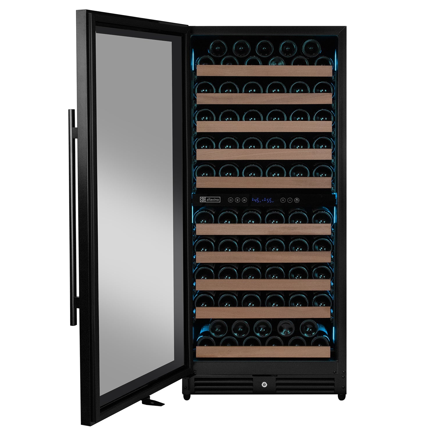 Allavino Reserva Series 119 Bottle 55" Semi Tall Dual Zone Left Hinge Black Metal Wine Refrigerator AO VSW11955D-2BL