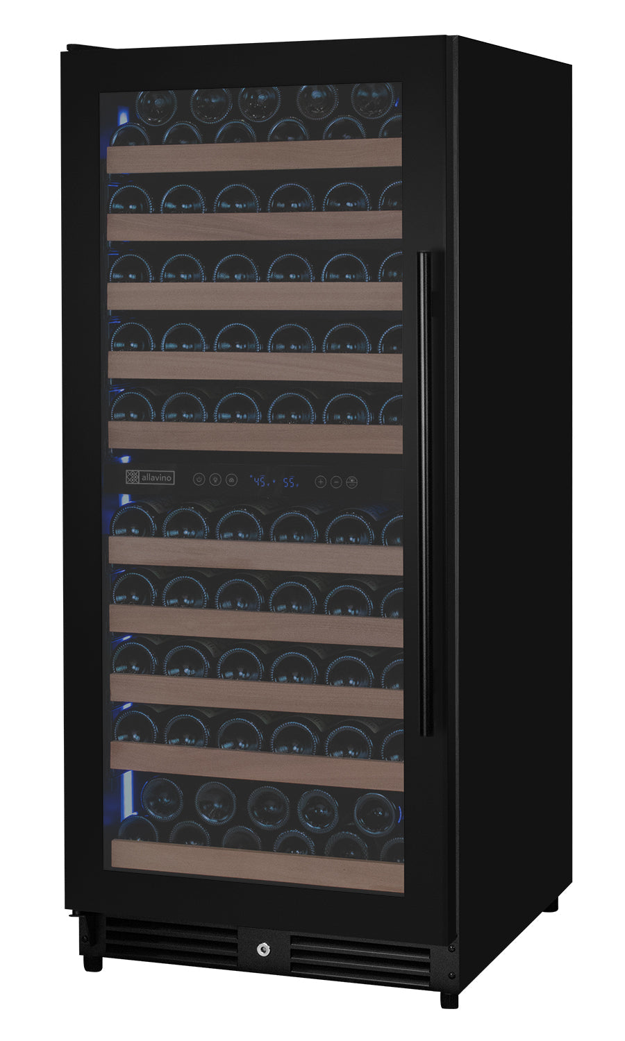 Allavino Reserva Series 119 Bottle 55" Semi Tall Dual Zone Left Hinge Black Metal Wine Refrigerator AO VSW11955D-2BL