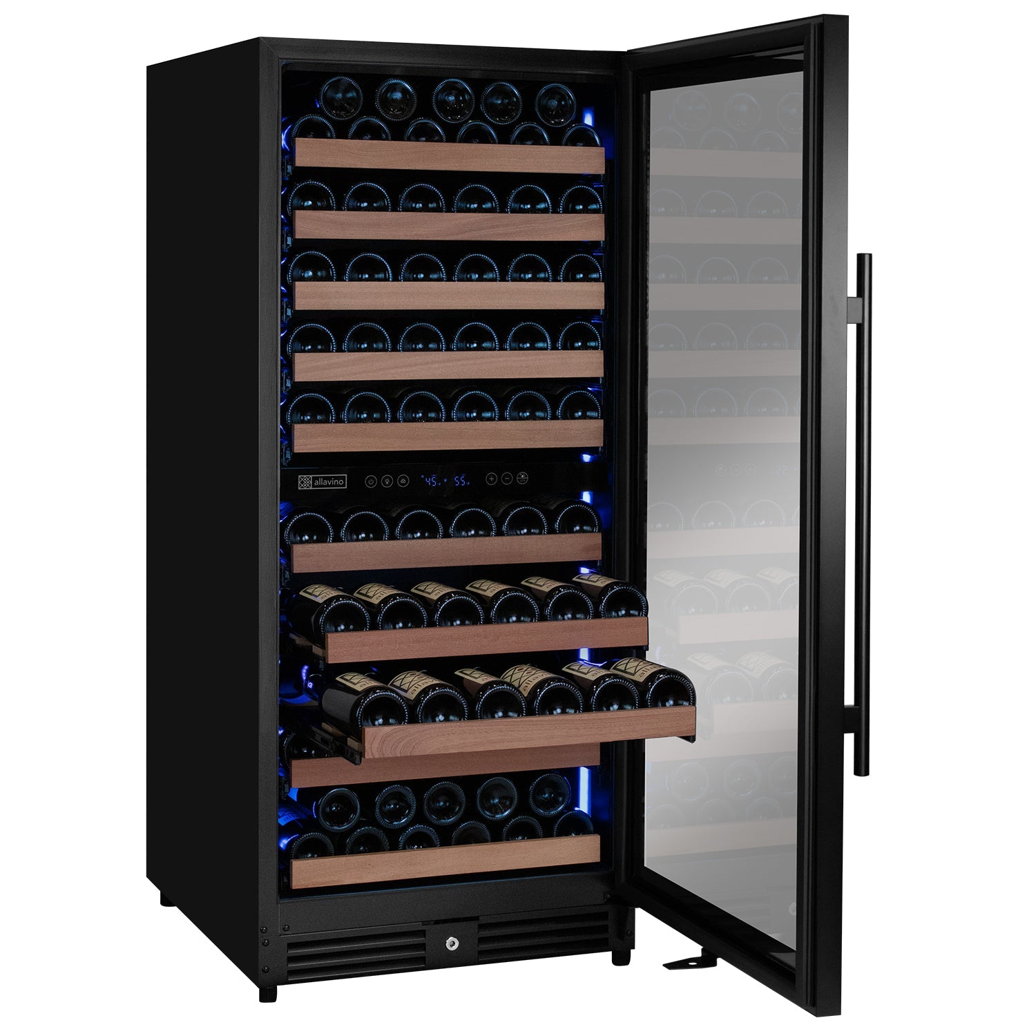 Allavino Reserva Series 119 Bottle 55" Semi Tall Dual Zone Right Hinge Black Metal Wine Refrigerator AO VSW11955D-2BR