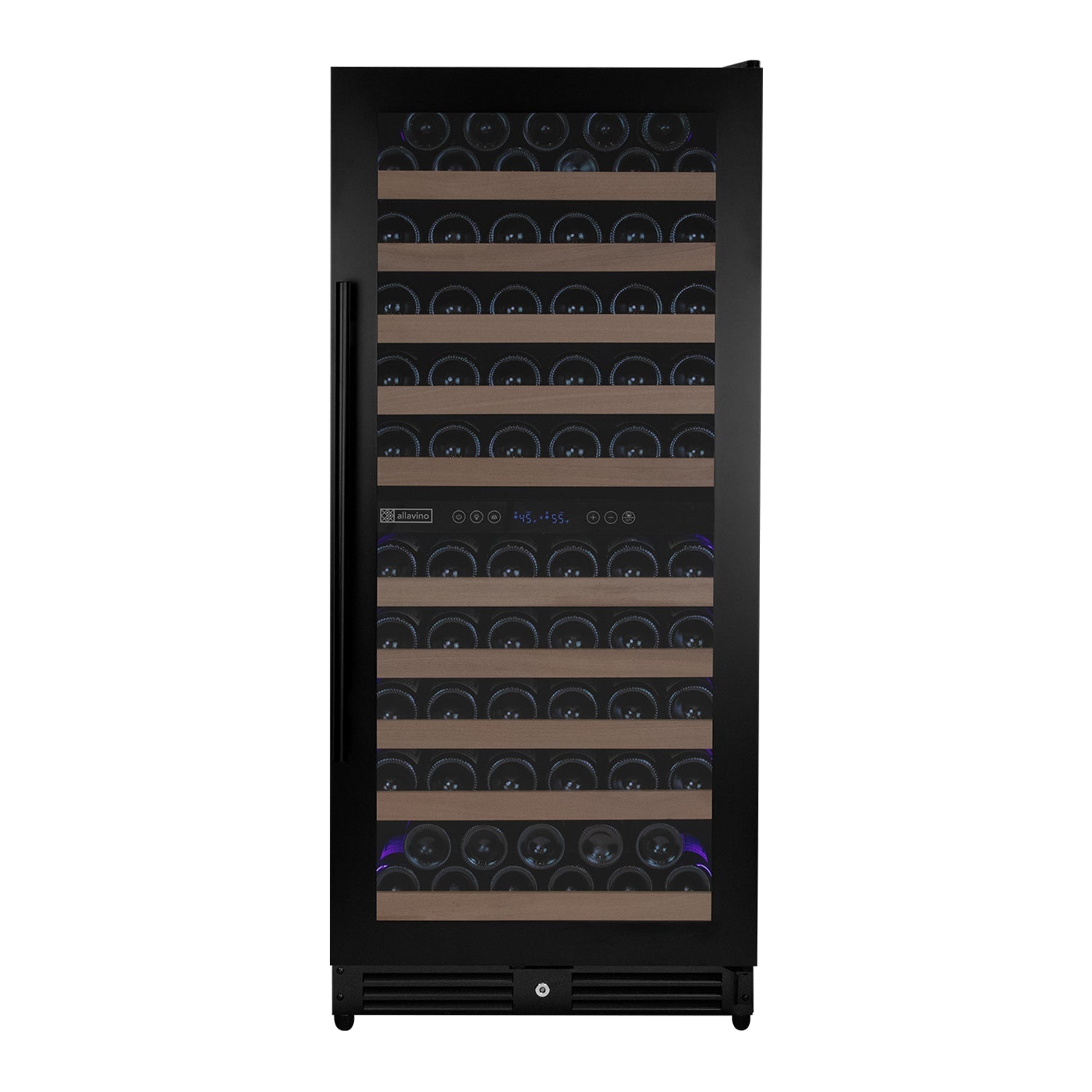 Allavino Reserva Series 119 Bottle 55" Semi Tall Dual Zone Right Hinge Black Metal Wine Refrigerator AO VSW11955D-2BR