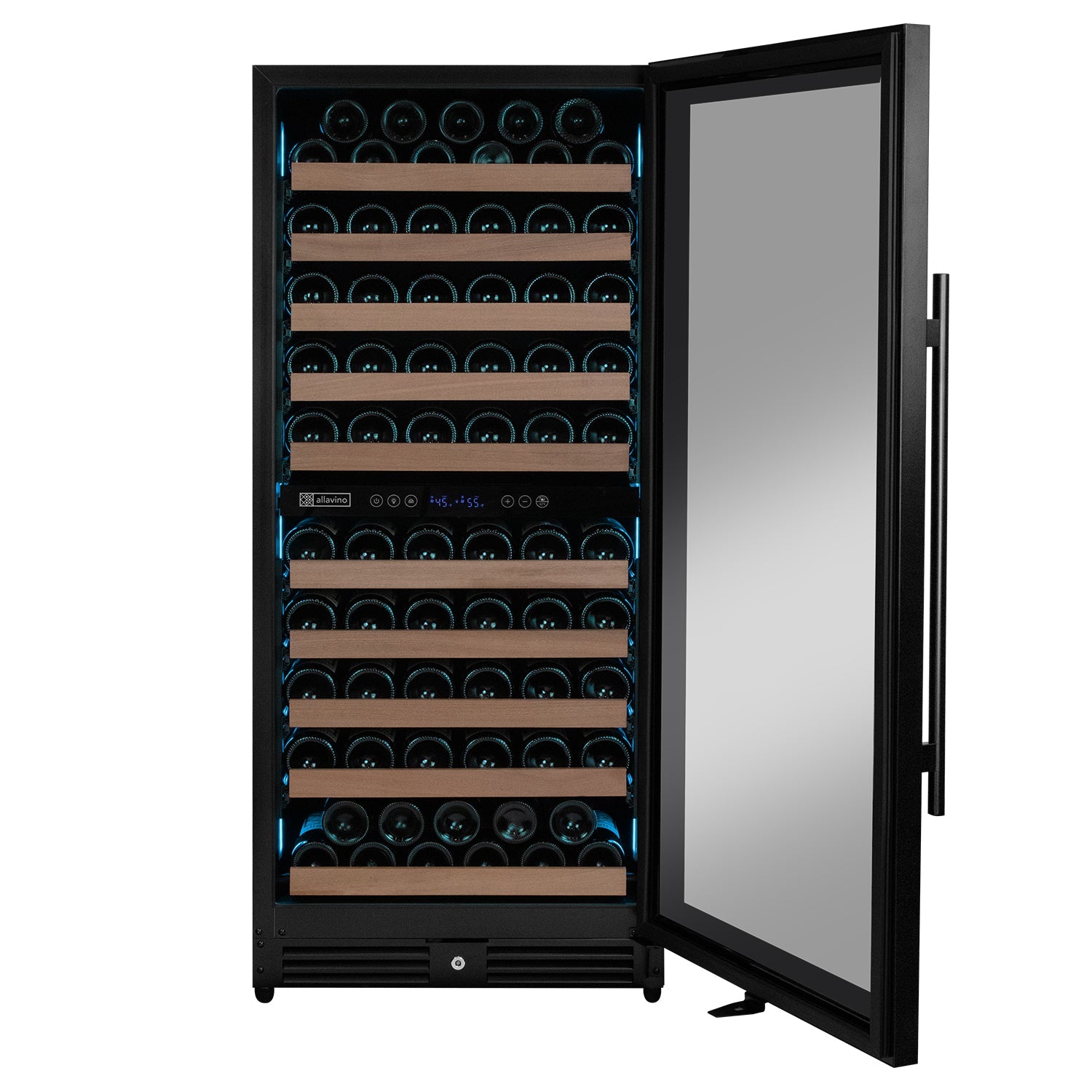 Allavino Reserva Series 119 Bottle 55" Semi Tall Dual Zone Right Hinge Black Metal Wine Refrigerator AO VSW11955D-2BR