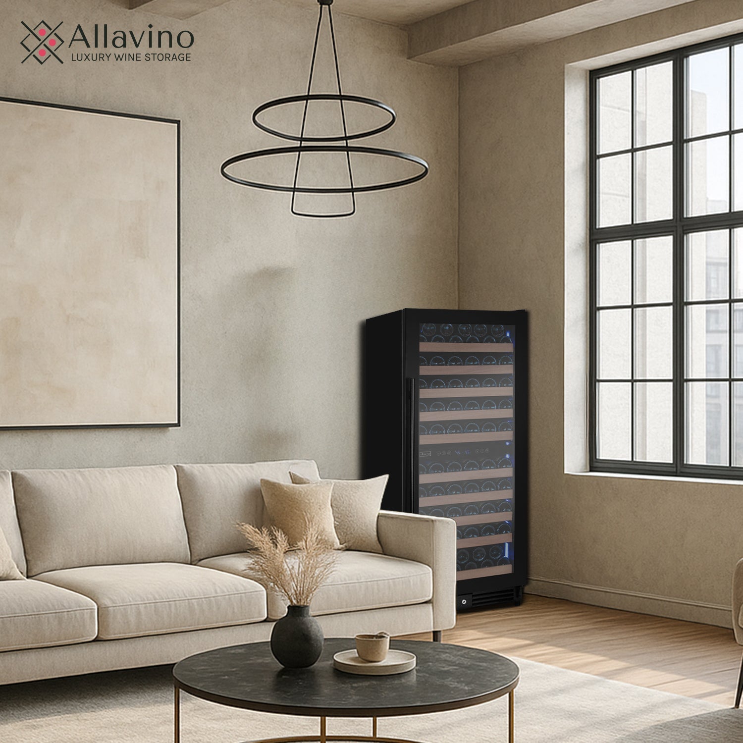 Allavino Reserva Series 119 Bottle 55" Semi Tall Dual Zone Right Hinge Black Metal Wine Refrigerator AO VSW11955D-2BR