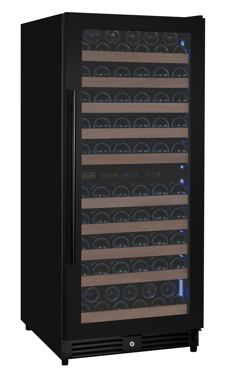 Allavino Reserva Series 119 Bottle 55" Semi Tall Dual Zone Right Hinge Black Metal Wine Refrigerator AO VSW11955D-2BR