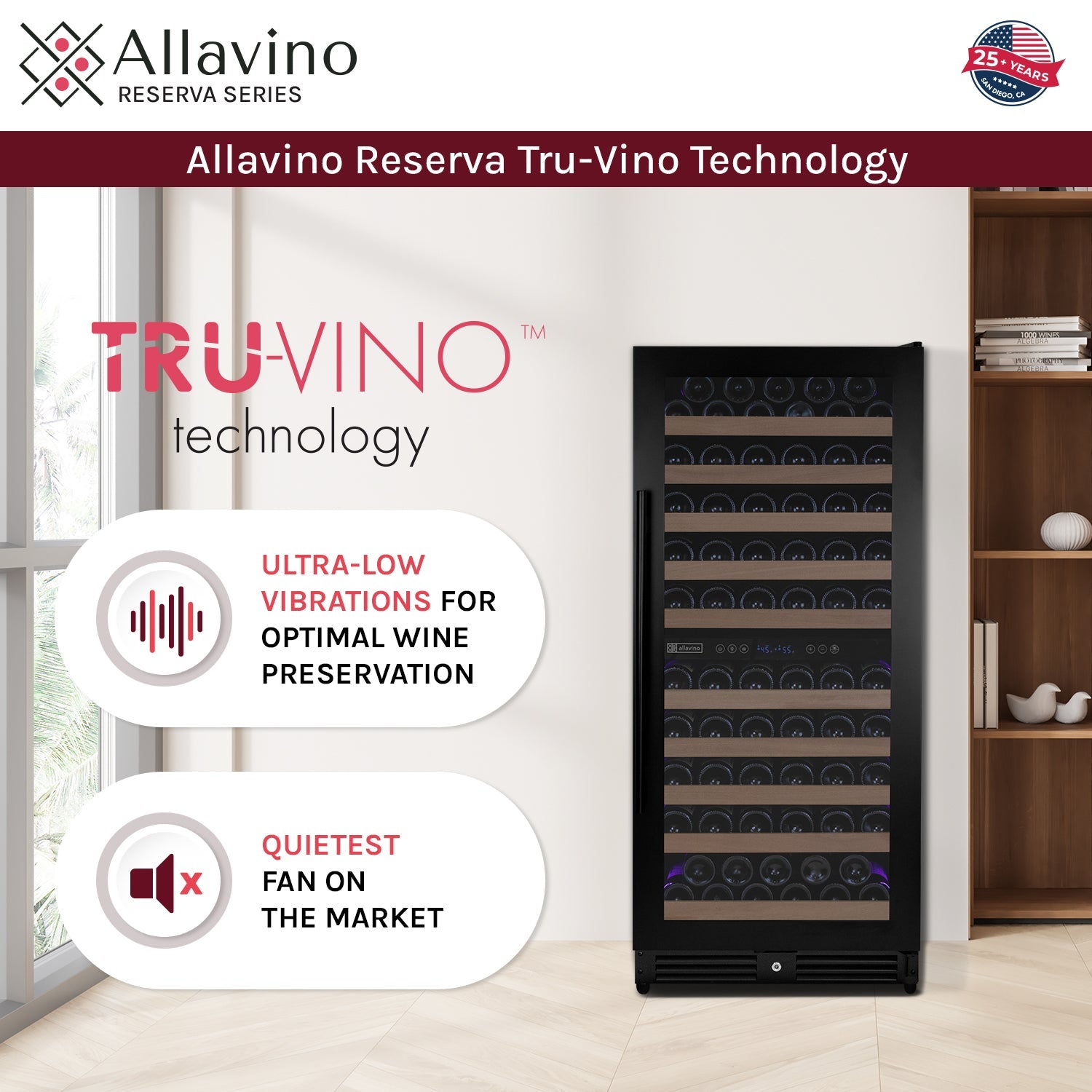 Allavino Reserva Series 119 Bottle 55" Semi Tall Dual Zone Right Hinge Black Metal Wine Refrigerator AO VSW11955D-2BR