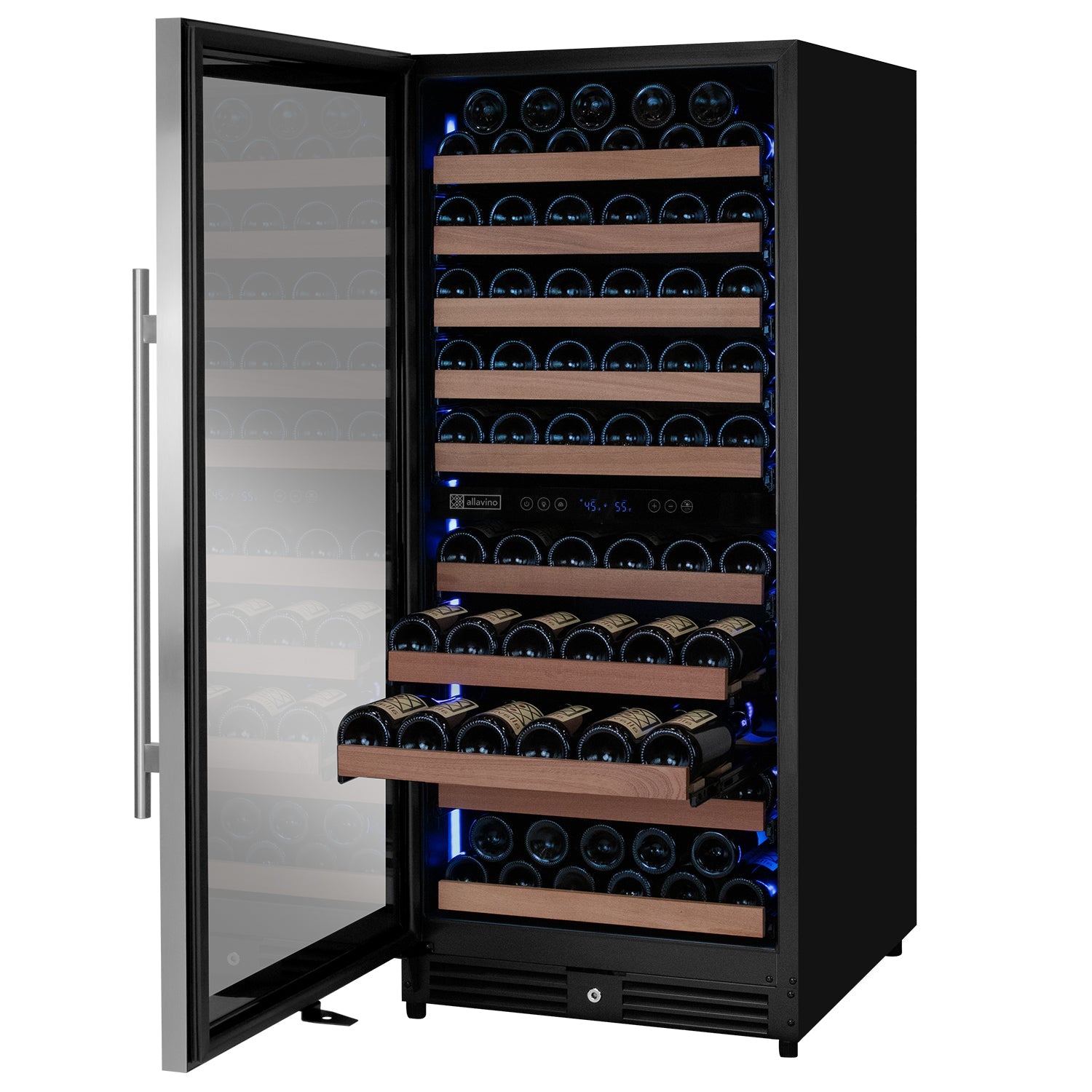Allavino Reserva Series 119 Bottle 55" Tall Dual Zone Left Hinge Stainless Steel Wine Refrigerator AO VSW11955D-2SL