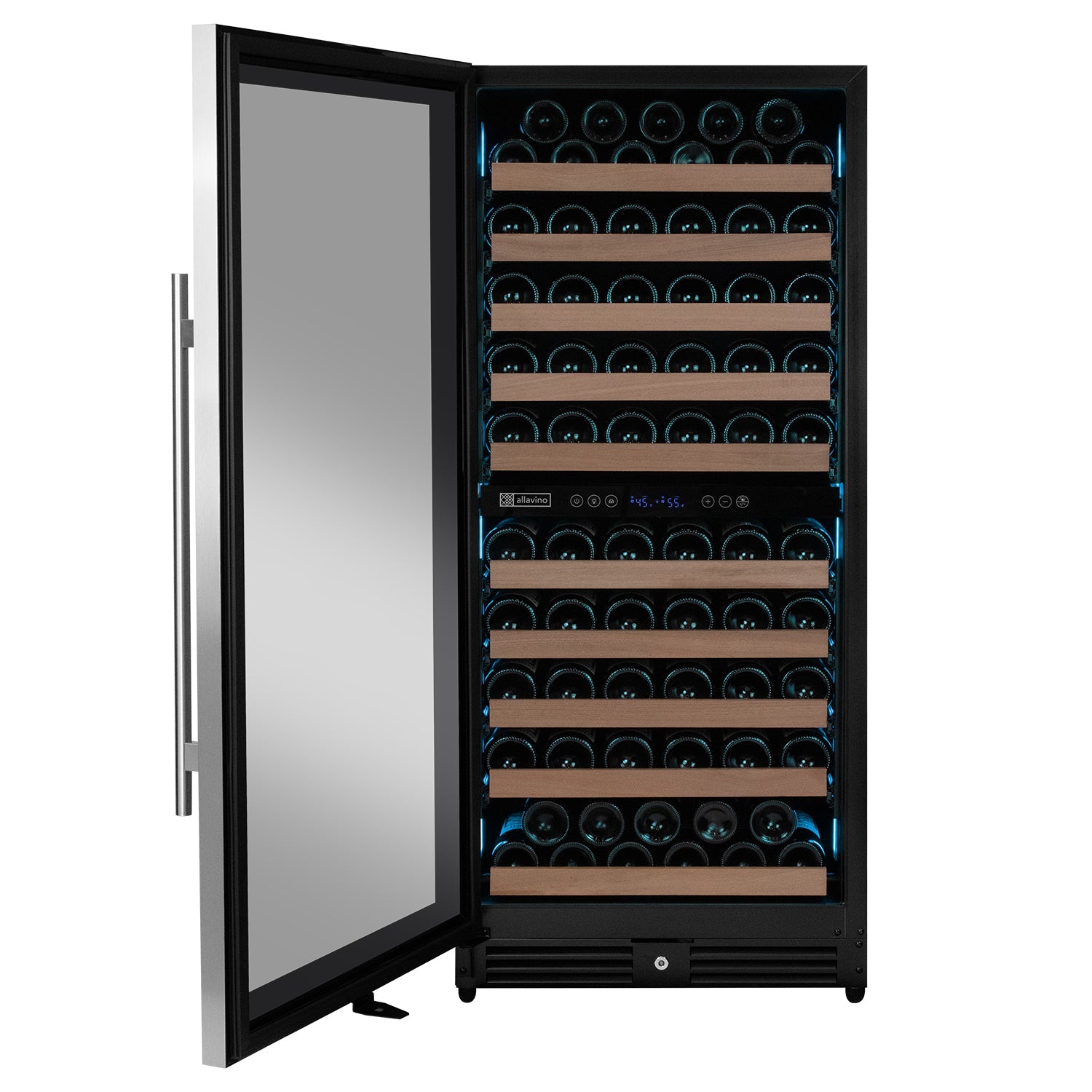 Allavino Reserva Series 119 Bottle 55" Tall Dual Zone Left Hinge Stainless Steel Wine Refrigerator AO VSW11955D-2SL