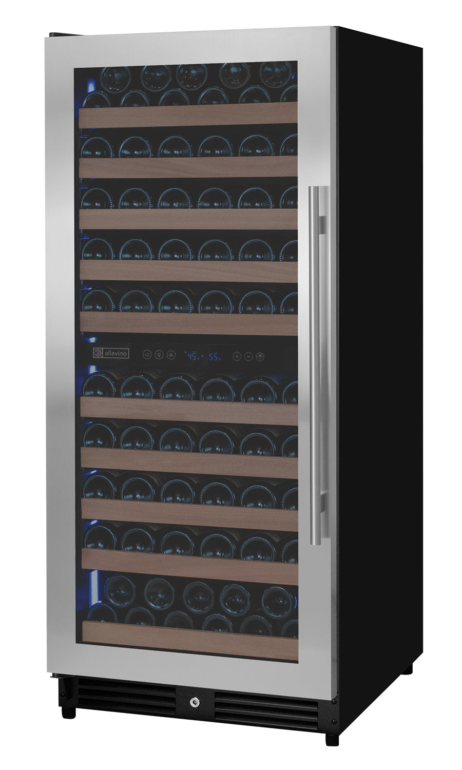 Allavino Reserva Series 119 Bottle 55" Tall Dual Zone Left Hinge Stainless Steel Wine Refrigerator AO VSW11955D-2SL
