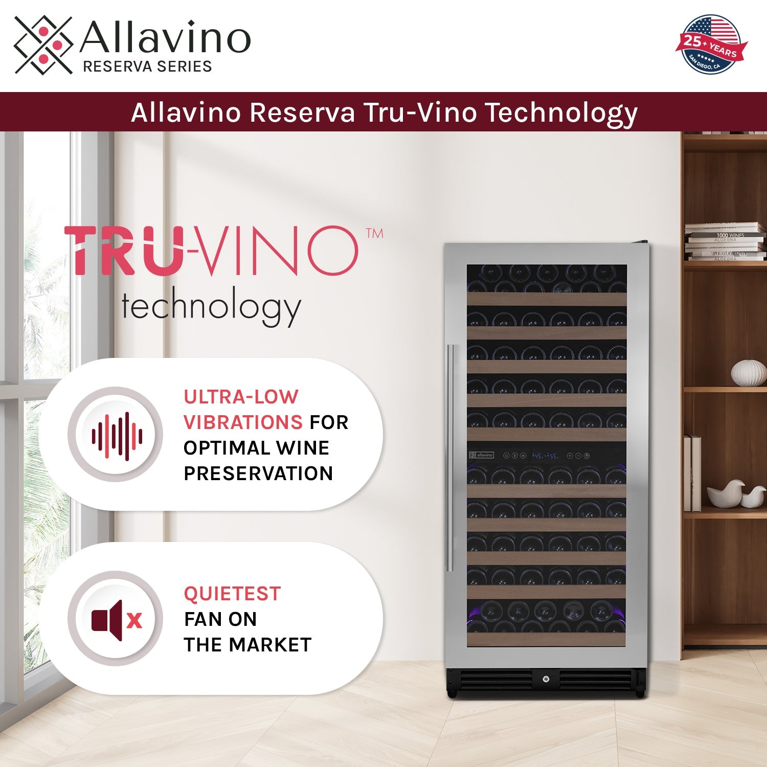 Allavino Reserva Series 119 Bottle 55" Tall Dual Zone Left Hinge Stainless Steel Wine Refrigerator AO VSW11955D-2SL