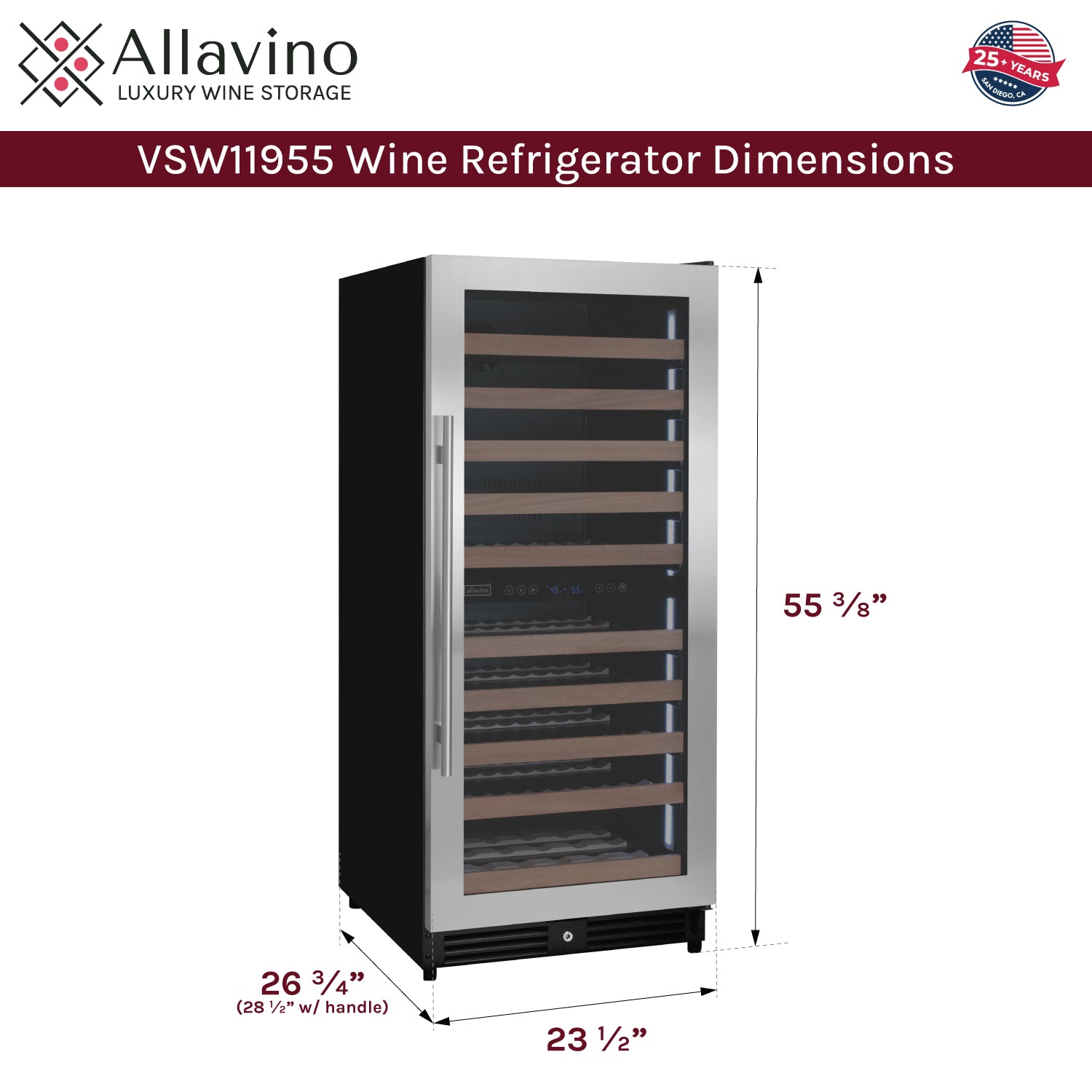 Allavino Reserva Series 119 Bottle 55" Tall Dual Zone Right Hinge Stainless Steel Wine Refrigerator  AO VSW11955D-2SR