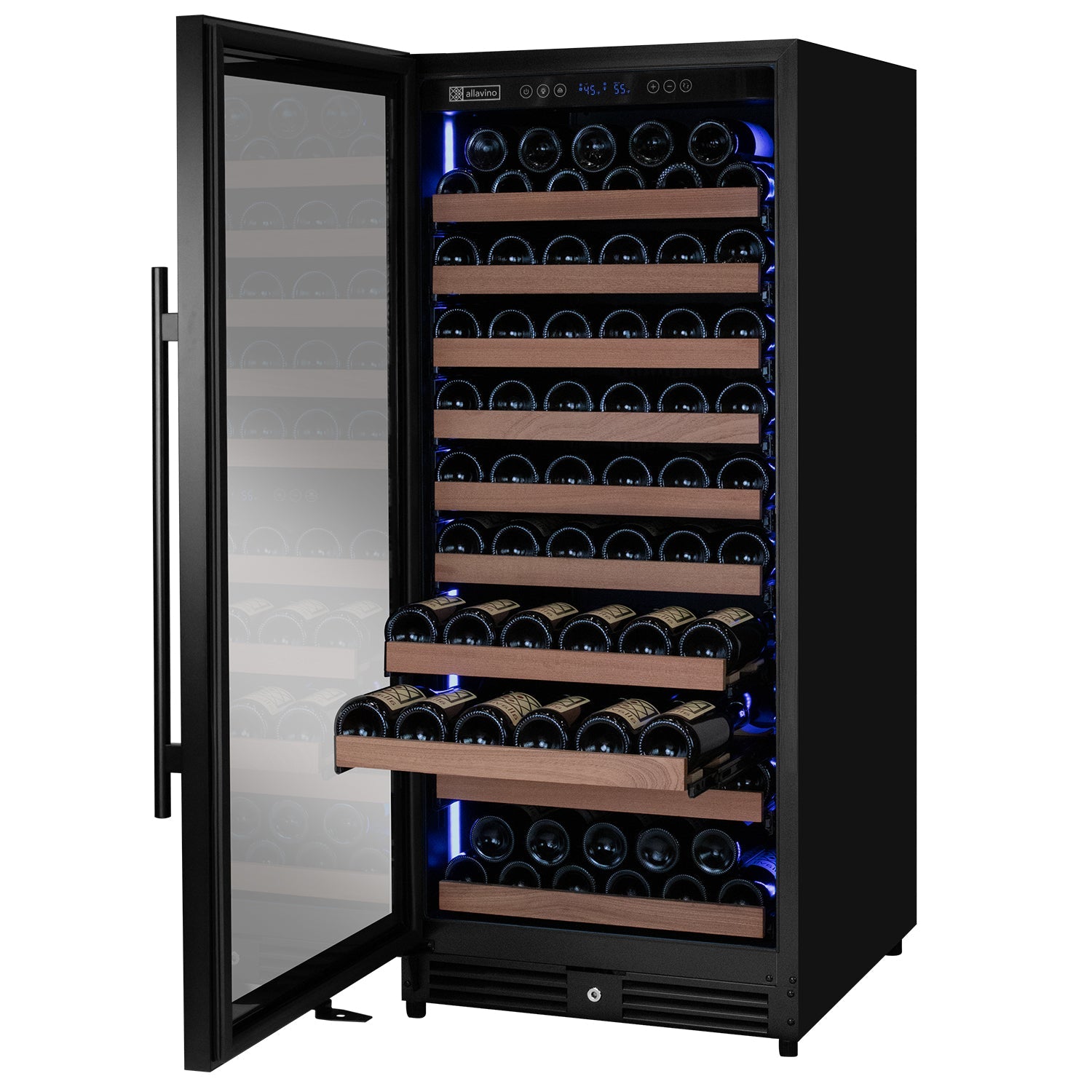 Allavino Reserva Series 119 Bottle 55" Semi Tall Single Zone Left Hinge Black Metal Wine Refrigerator AO VSW11955S-1BL