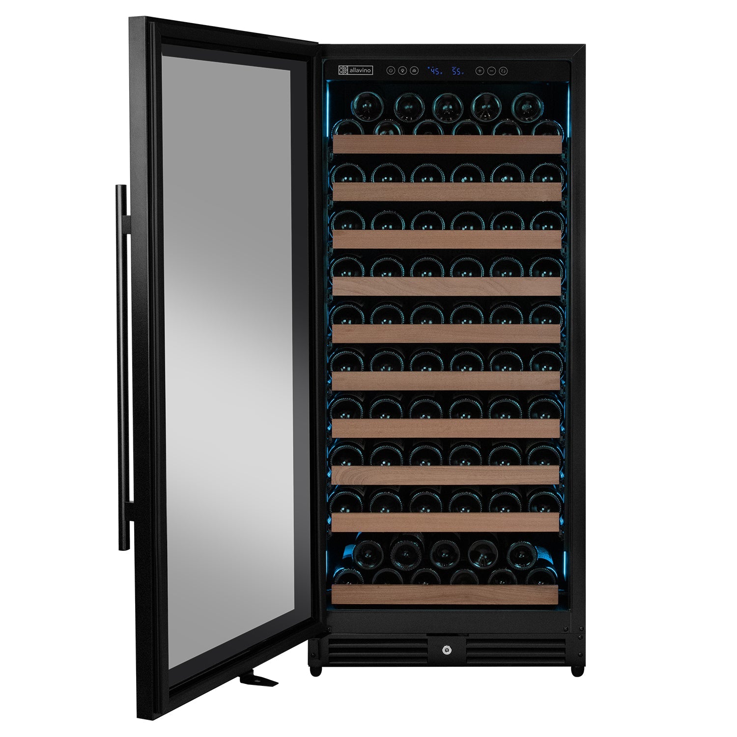 Allavino Reserva Series 119 Bottle 55" Semi Tall Single Zone Left Hinge Black Metal Wine Refrigerator AO VSW11955S-1BL