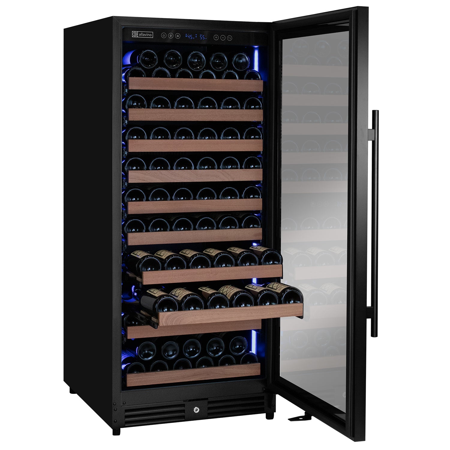 Allavino Reserva Series 119 Bottle 55" Semi Tall Single Zone Right Hinge Black Metal Wine Refrigerator AO VSW11955S-1BR