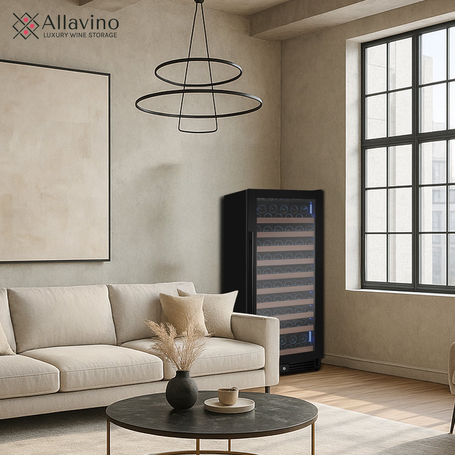 Allavino Reserva Series 119 Bottle 55" Semi Tall Single Zone Right Hinge Black Metal Wine Refrigerator AO VSW11955S-1BR