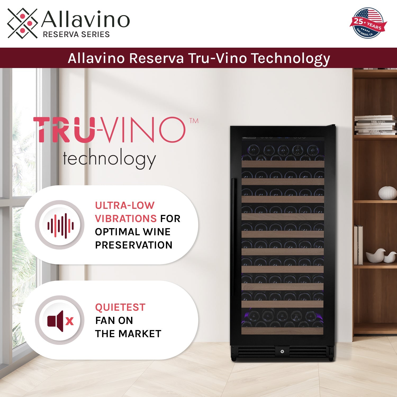 Allavino Reserva Series 119 Bottle 55" Semi Tall Single Zone Left Hinge Black Metal Wine Refrigerator AO VSW11955S-1BL