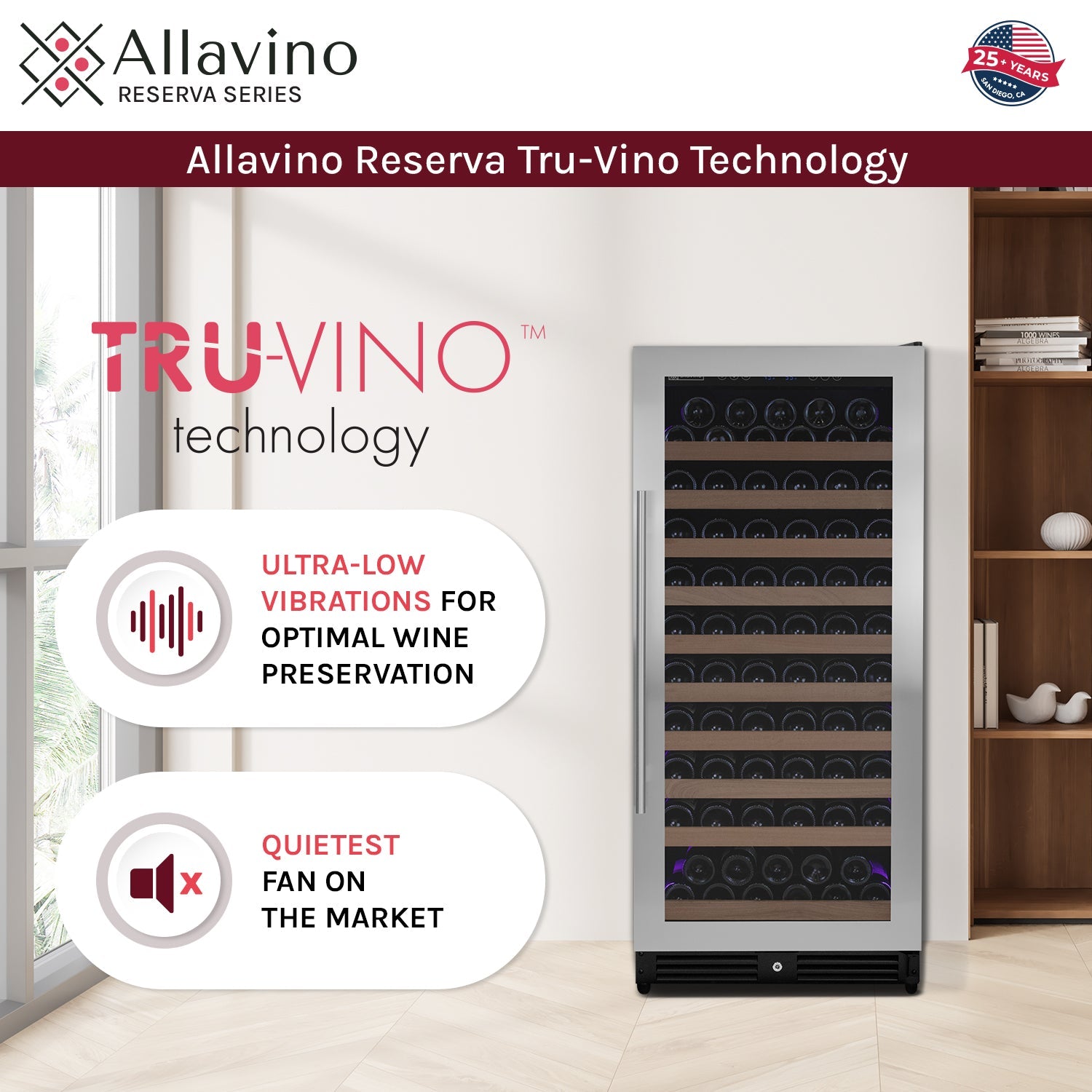 Allavino Reserva Series 119 Bottle 55" Tall Single Zone Left Hinge Stainless Steel Wine Refrigerator AO VSW11955S-1SL