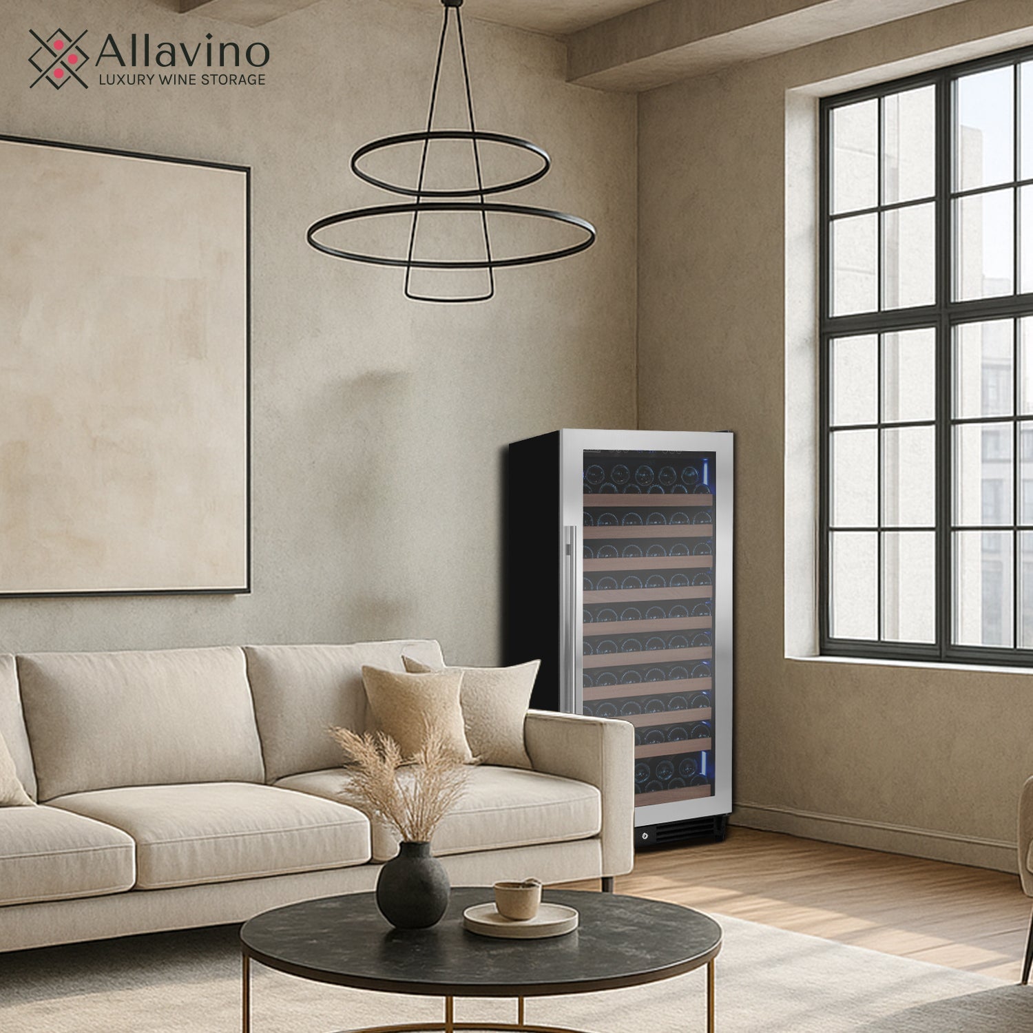 Allavino Reserva Series 119 Bottle 55" Tall Single Zone Right Hinge Stainless Steel Wine Refrigerator AO VSW11955S-1SR