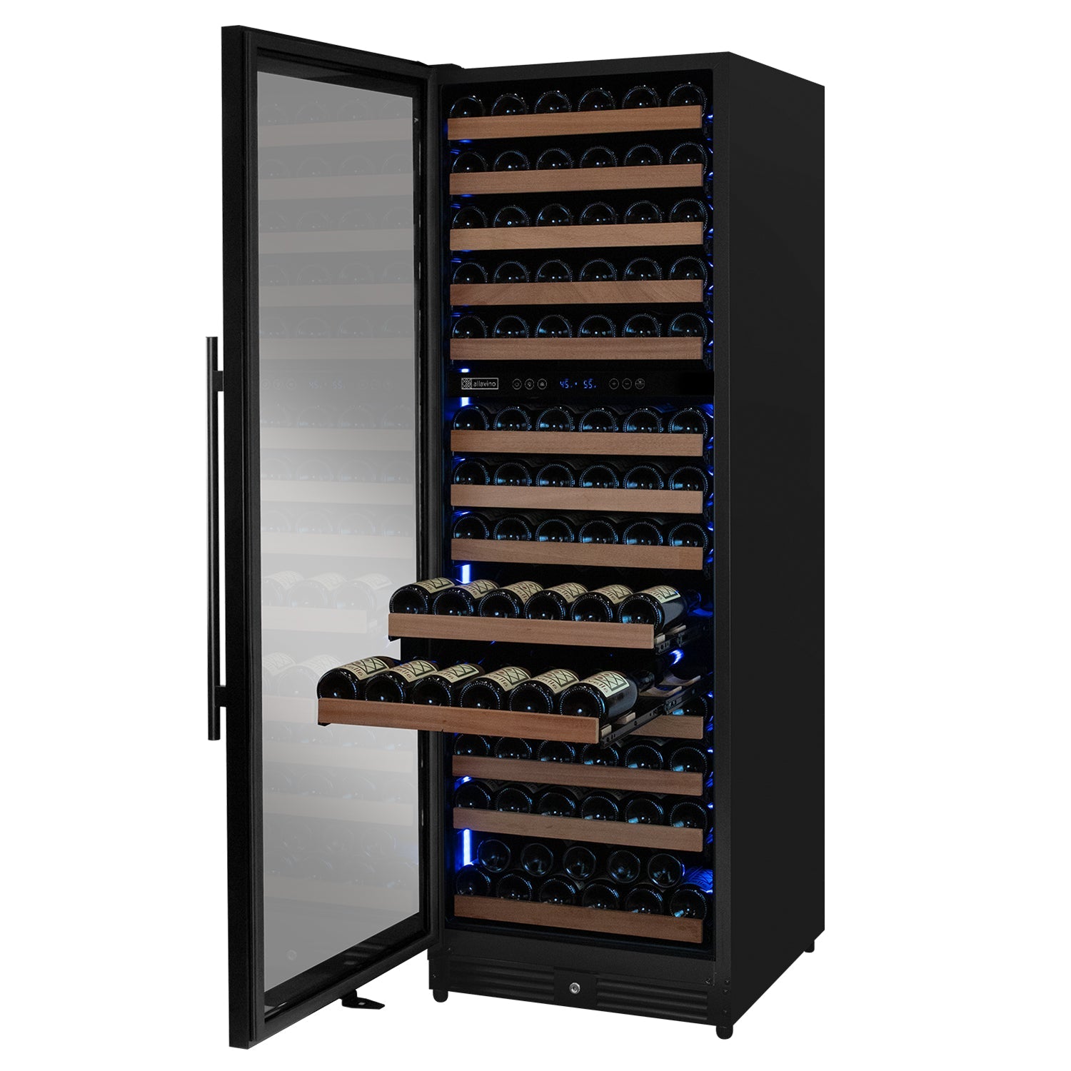 Allavino Reserva Series 154 Bottle 71" Tall Dual Zone Built-in Left Hinge Wine Refrigerator with Black Metal Door  AO VSW15471D-2BL