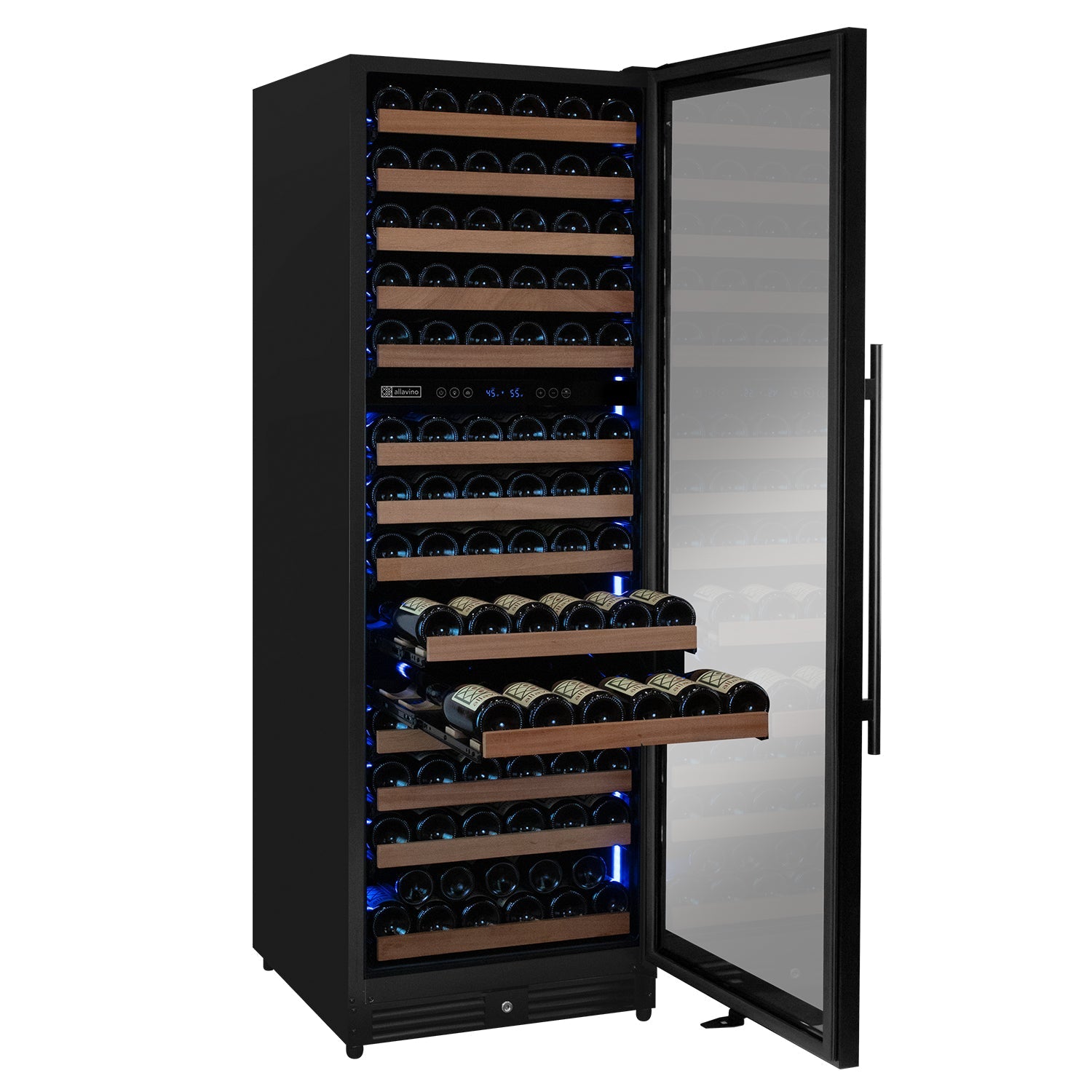 Allavino Reserva Series 154 Bottle 71" Tall Dual Zone Built-in Right Hinge Wine Refrigerator with Black Metal Door AO VSW15471D-2BR