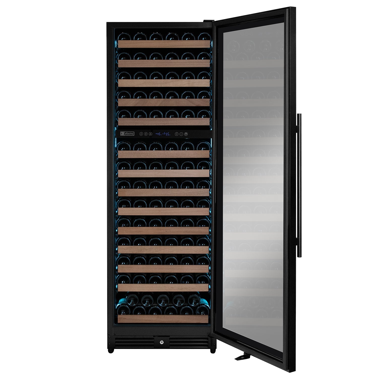 Allavino Reserva Series 154 Bottle 71" Tall Dual Zone Built-in Right Hinge Wine Refrigerator with Black Metal Door AO VSW15471D-2BR