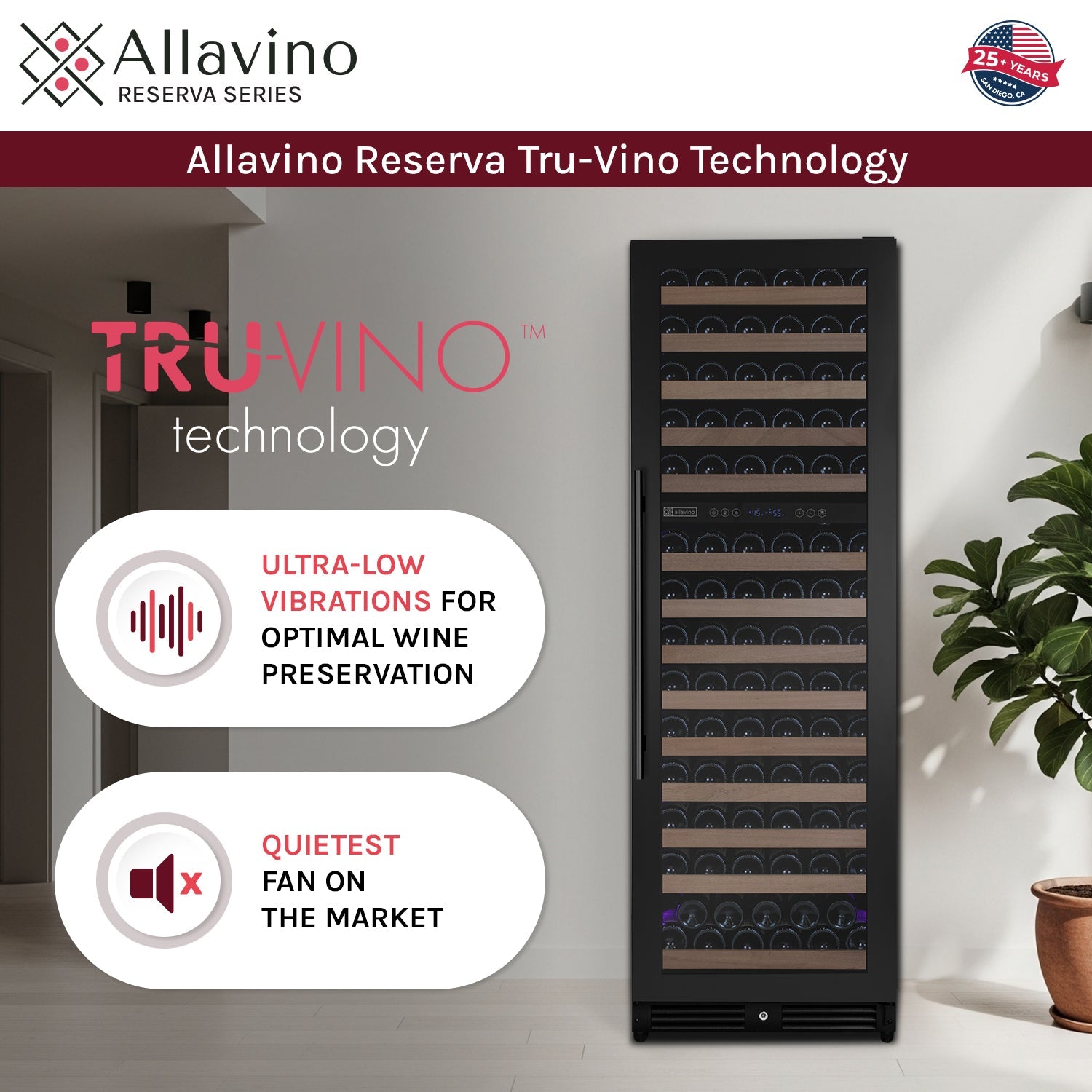 Allavino Reserva Series 154 Bottle 71" Tall Dual Zone Built-in Right Hinge Wine Refrigerator with Black Metal Door AO VSW15471D-2BR