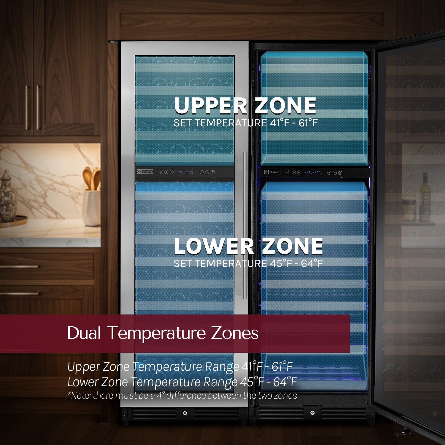 Allavino Reserva Series 154 Bottle 71" Tall Dual Zone Left Hinge Stainless Steel Wine Refrigerator AO VSW15471D-2SL