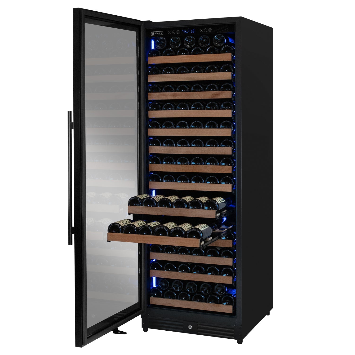 Allavino Reserva Series 163 Bottle 71" Tall Single Zone Left Hinge Black Metal Wine Cooler Refrigerator AO VSW16371S-1BL