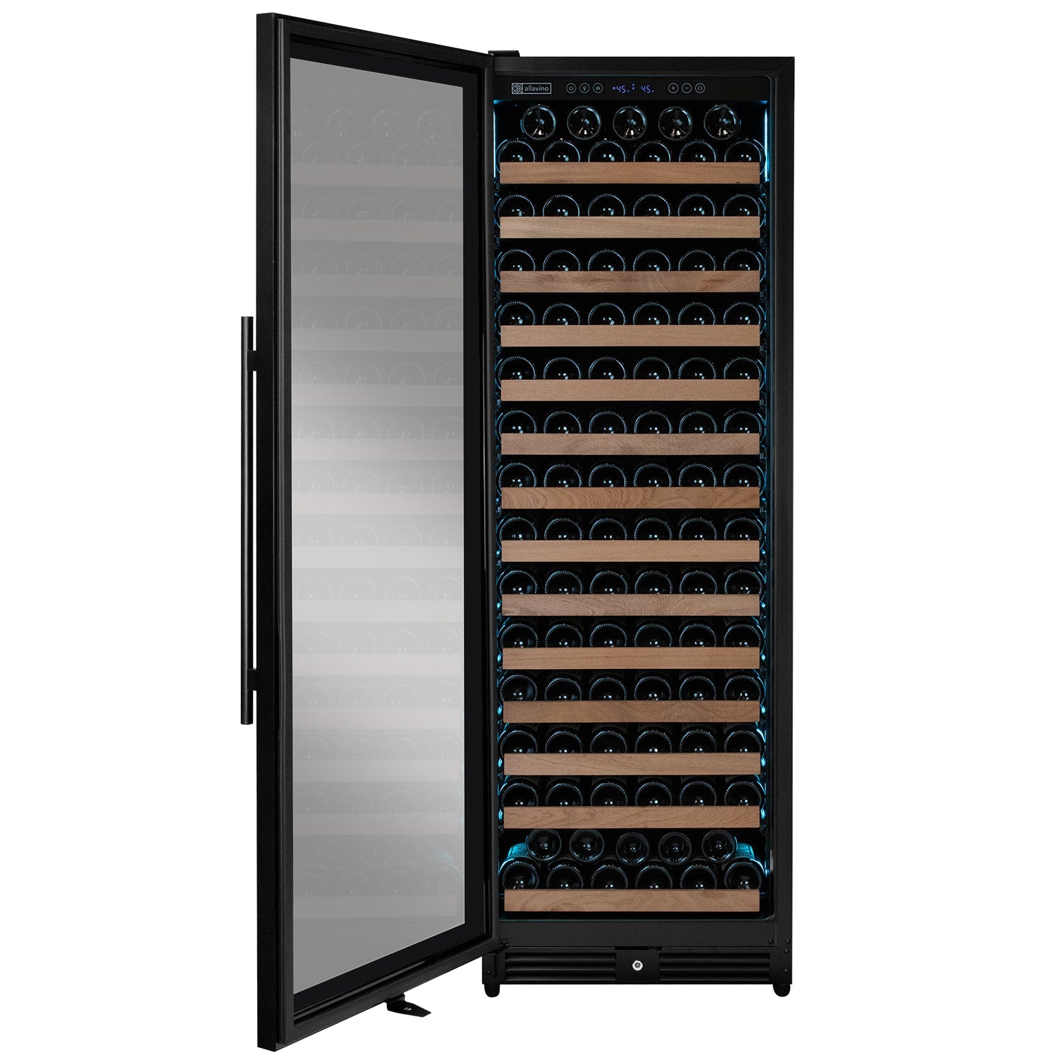Allavino Reserva Series 163 Bottle 71" Tall Single Zone Left Hinge Black Metal Wine Cooler Refrigerator AO VSW16371S-1BL