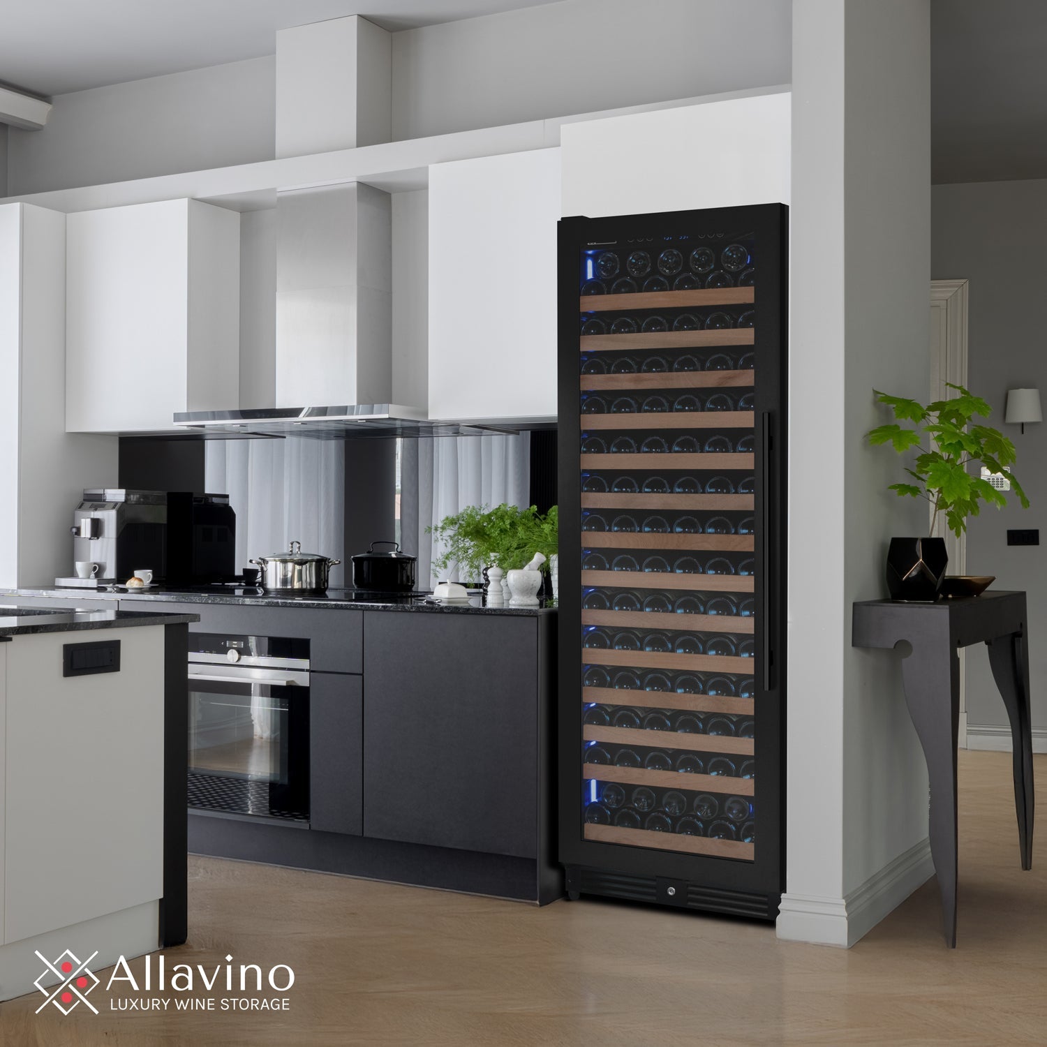 Allavino Reserva Series 163 Bottle 71" Tall Single Zone Right Hinge Black Metal Wine Cooler Refrigerator AO VSW16371S-1BR