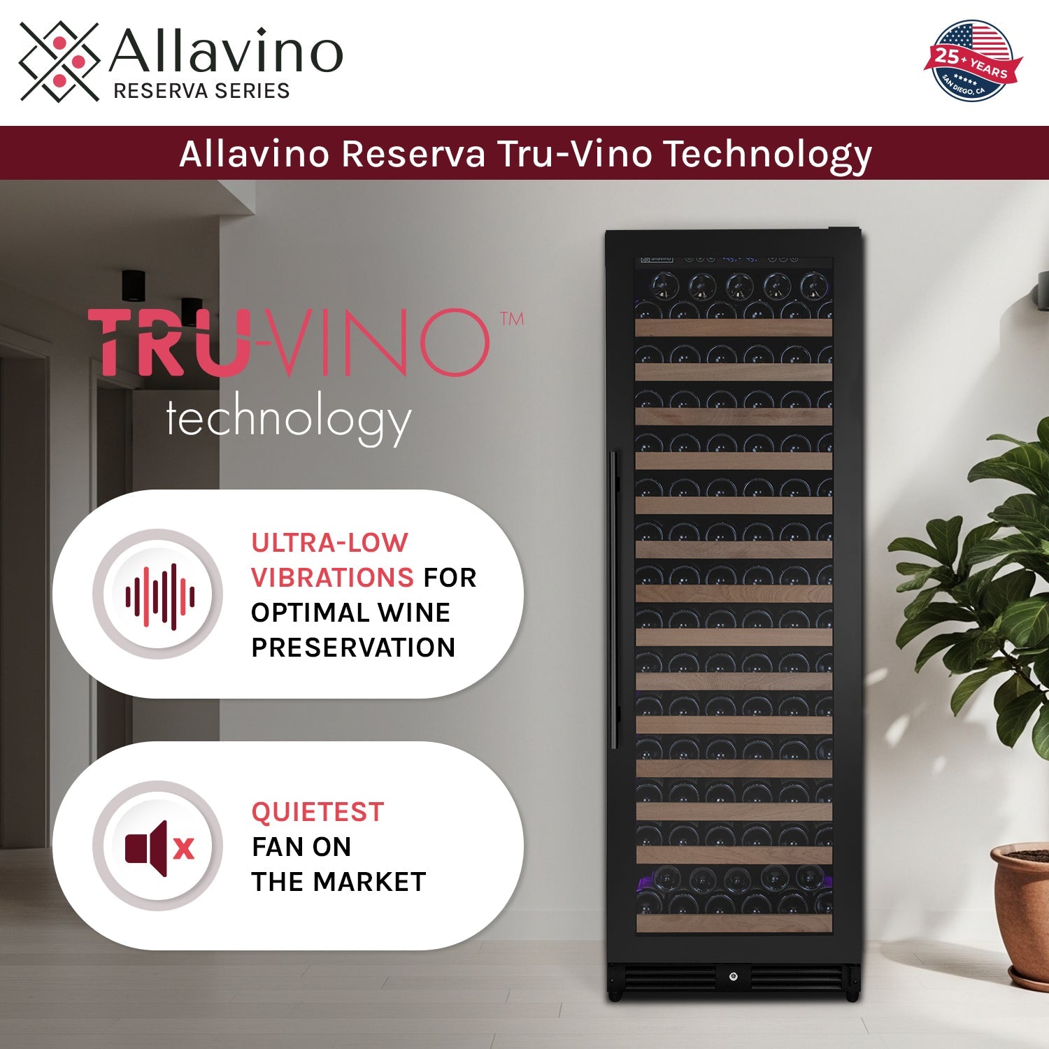 Allavino Reserva Series 163 Bottle 71" Tall Single Zone Right Hinge Black Metal Wine Cooler Refrigerator AO VSW16371S-1BR