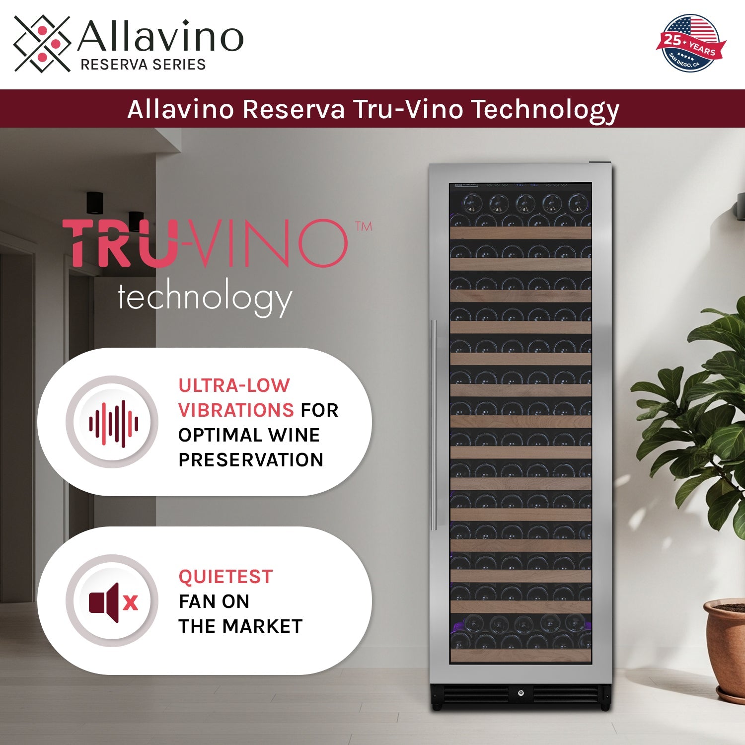 Allavino Reserva Series 163 Bottle 71" Tall Single Zone Left Hinge Stainless Steel Wine Refrigerator AO VSW16371S-1SL