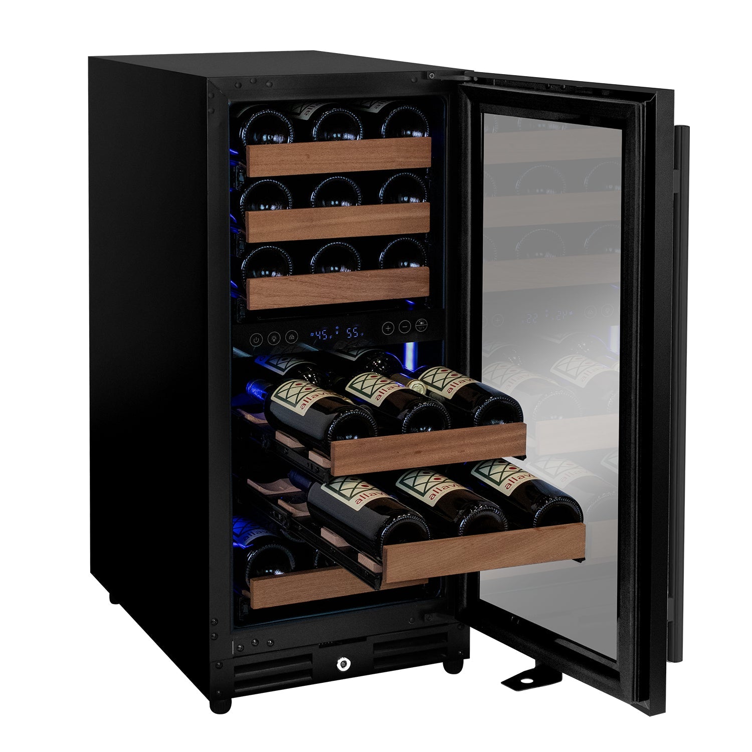 Allavino 15" Wide Reserva Series 30 Bottle Dual Zone Black Right Hinge Wine Refrigerator AO VSW3015D-2BR