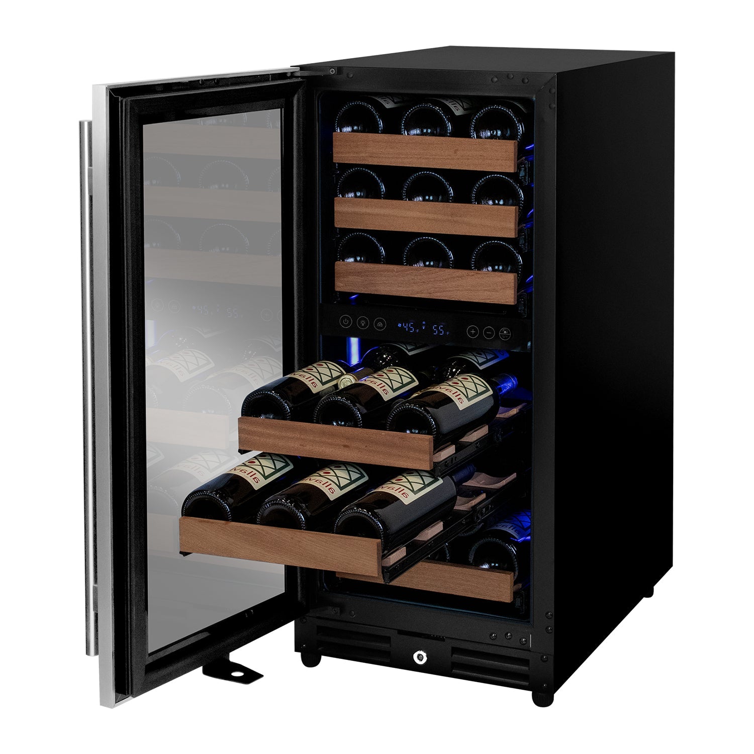 Allavino 15" Wide Reserva Series 30 Bottle Dual Zone Stainless Steel Left Hinge Wine Refrigerator  AO VSW3015D-2SL