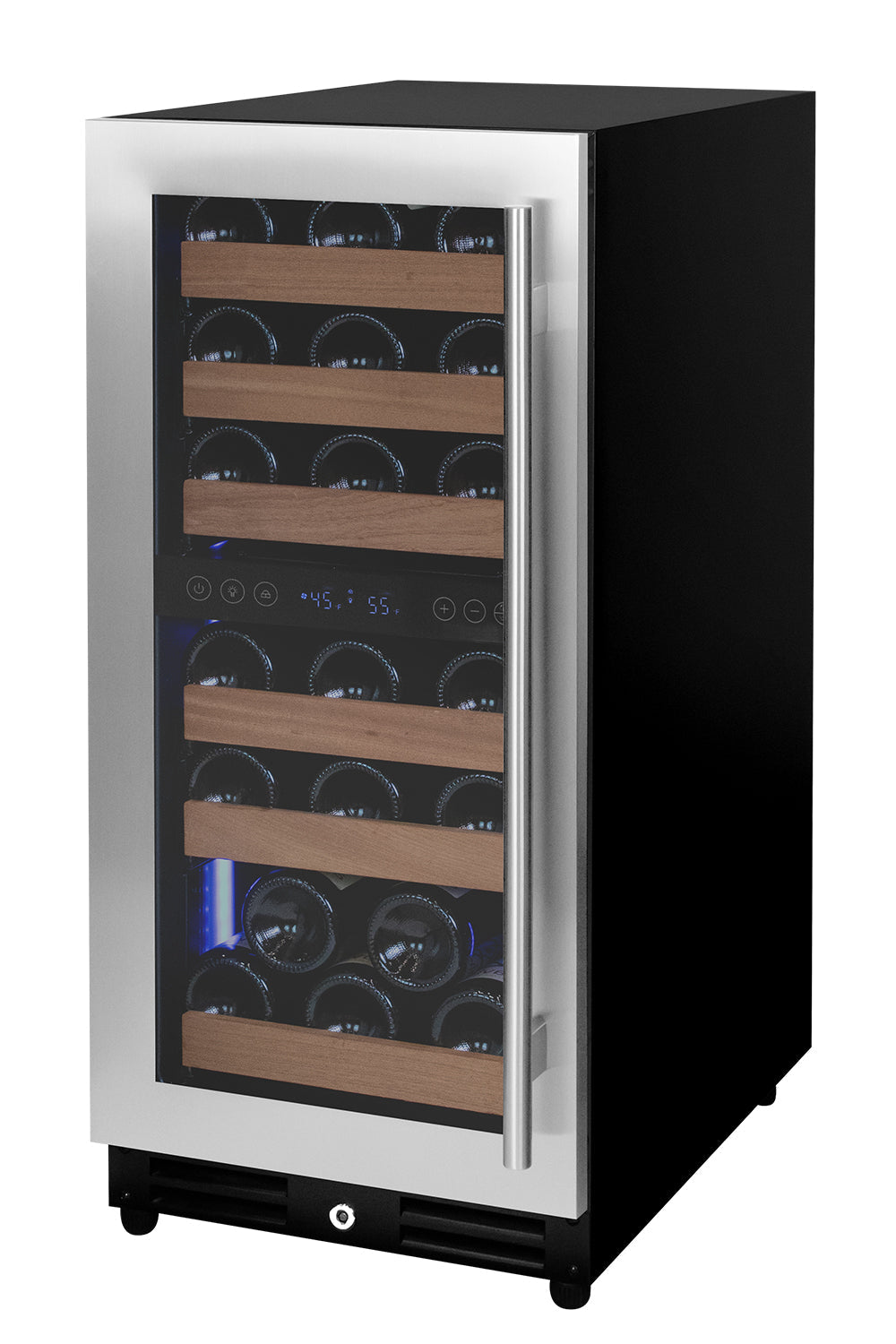 Allavino 15" Wide Reserva Series 30 Bottle Dual Zone Stainless Steel Left Hinge Wine Refrigerator  AO VSW3015D-2SL