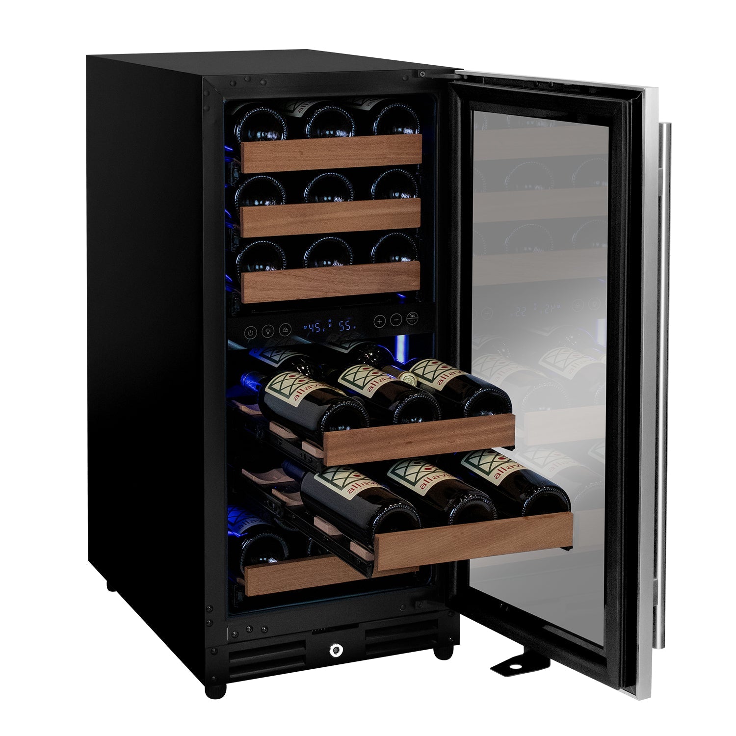 Allavino 15" Wide Reserva Series 30 Bottle Dual Zone Stainless Steel Right Hinge Wine Refrigerator AO VSW3015D-2SR